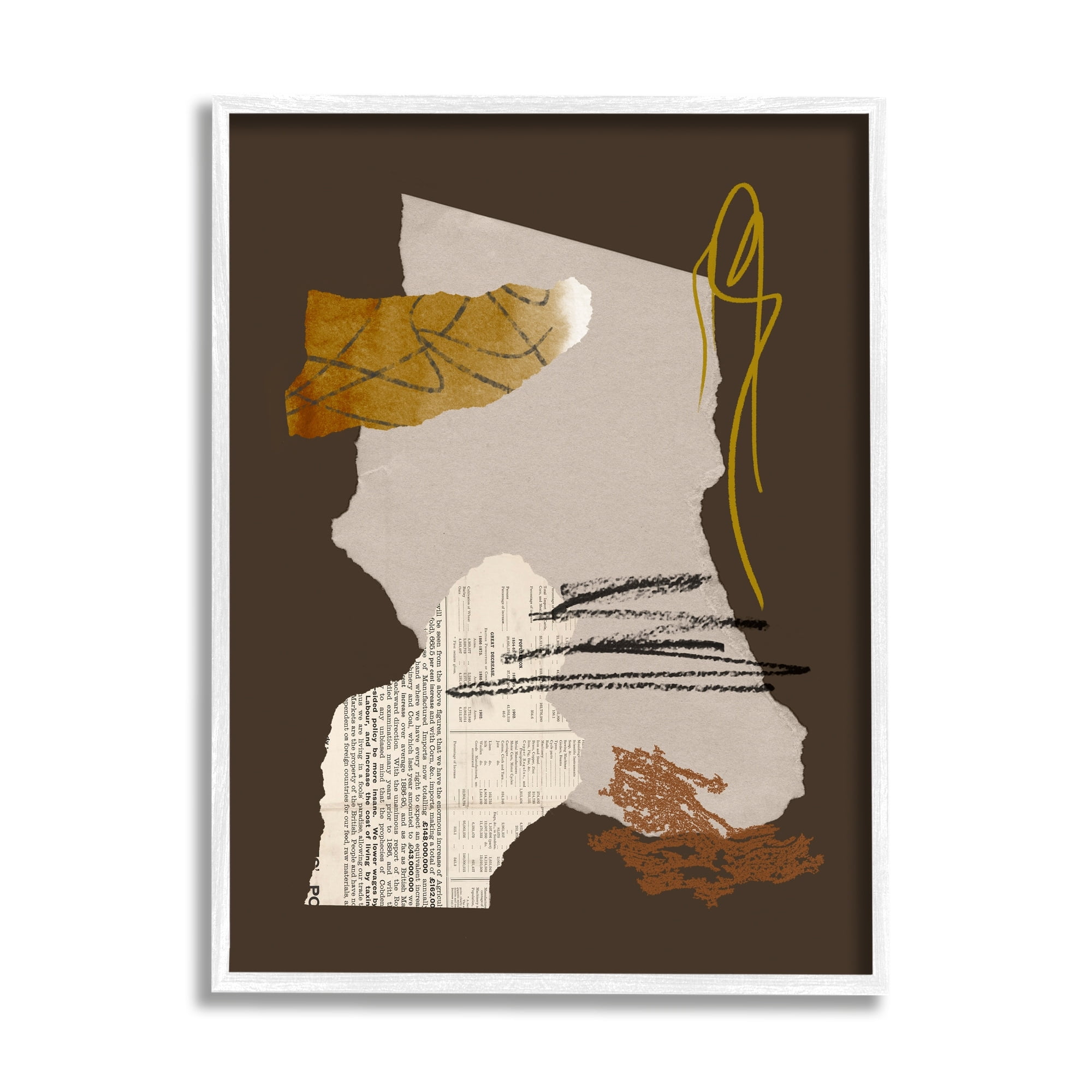 Stupell Industries Modern Collaged Shapes Abstract Layered Scribble Lines Graphic Art White Framed Art Print Wall Art, Design by Melissa Wang