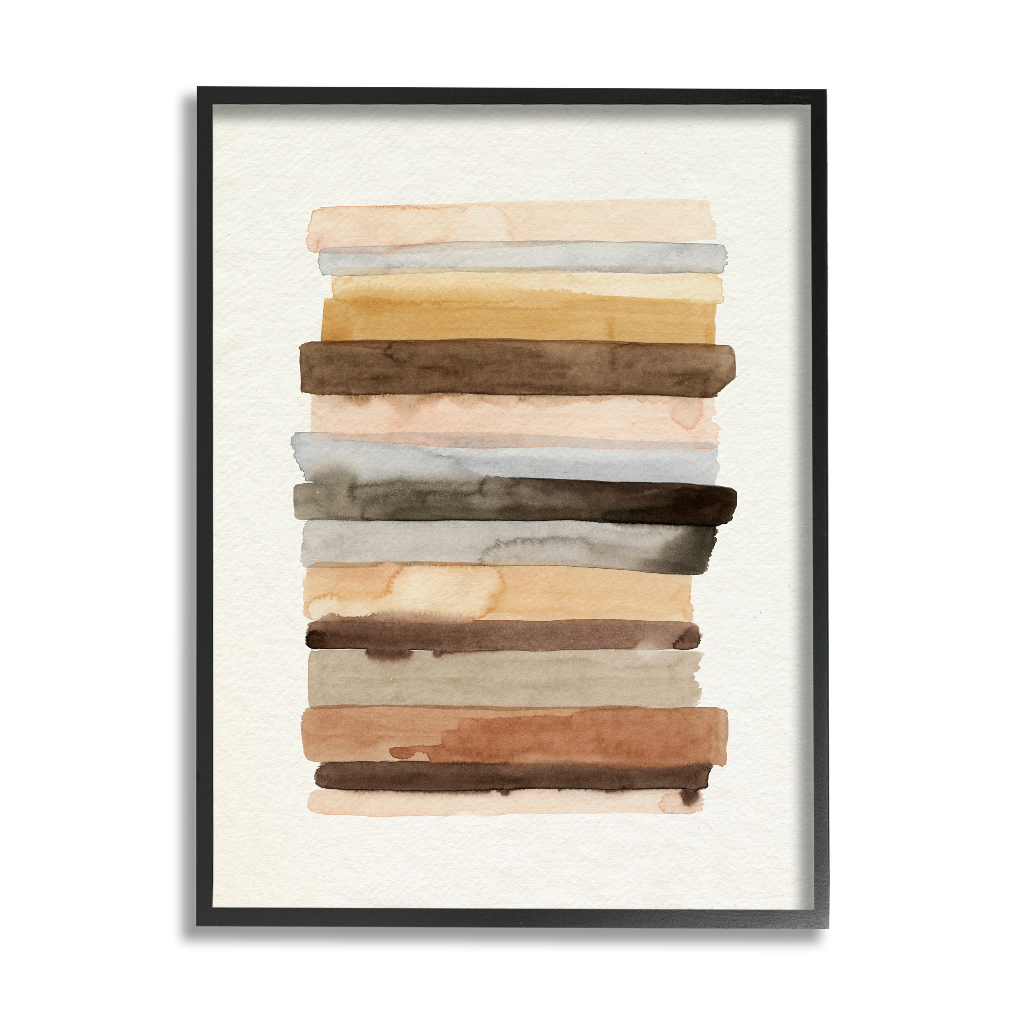 Stupell Industries Modern Color Abstraction Layered Earth Tone Shapes Abstract Painting Black Framed Art Print Wall Art, 11 x 14
