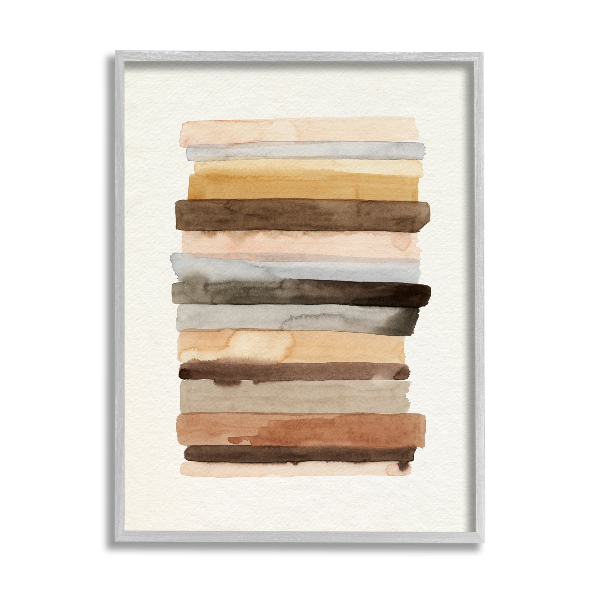 Stupell Industries Modern Color Abstraction Layered Earth Tone Shapes Abstract Painting Gray Framed Art Print Wall Art, 11 x 14
