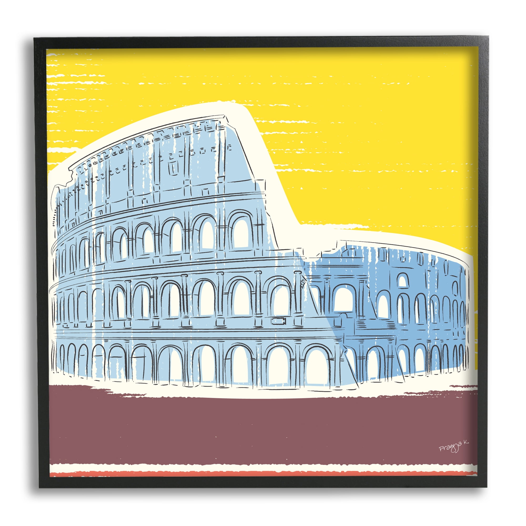 Stupell Industries Modern Colosseum Building Travel & Places Painting Black Framed Art Print Wall Art, 17 x 17