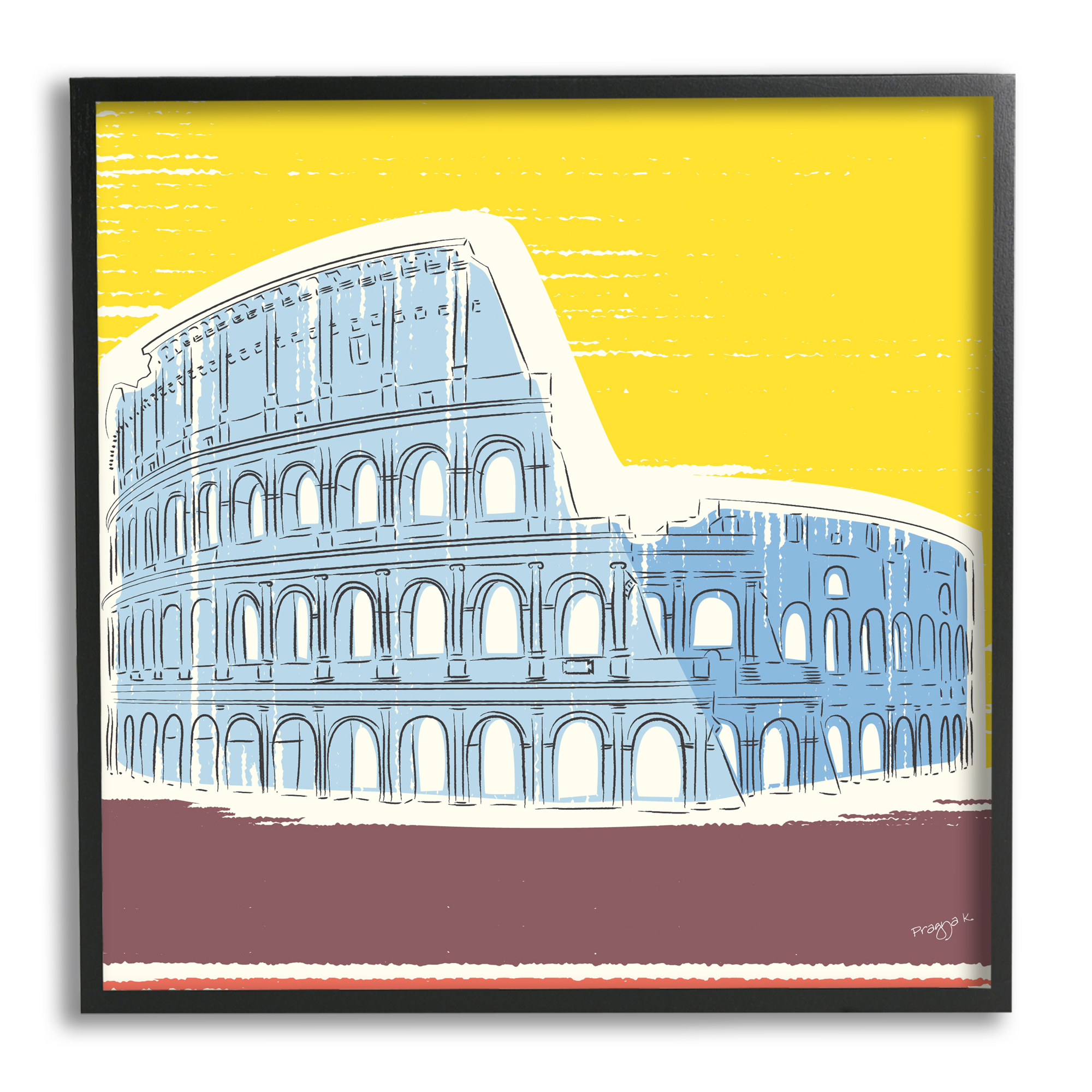Stupell Industries Modern Colosseum Building Travel & Places Painting Black Framed Art Print Wall Art, 24 x 24