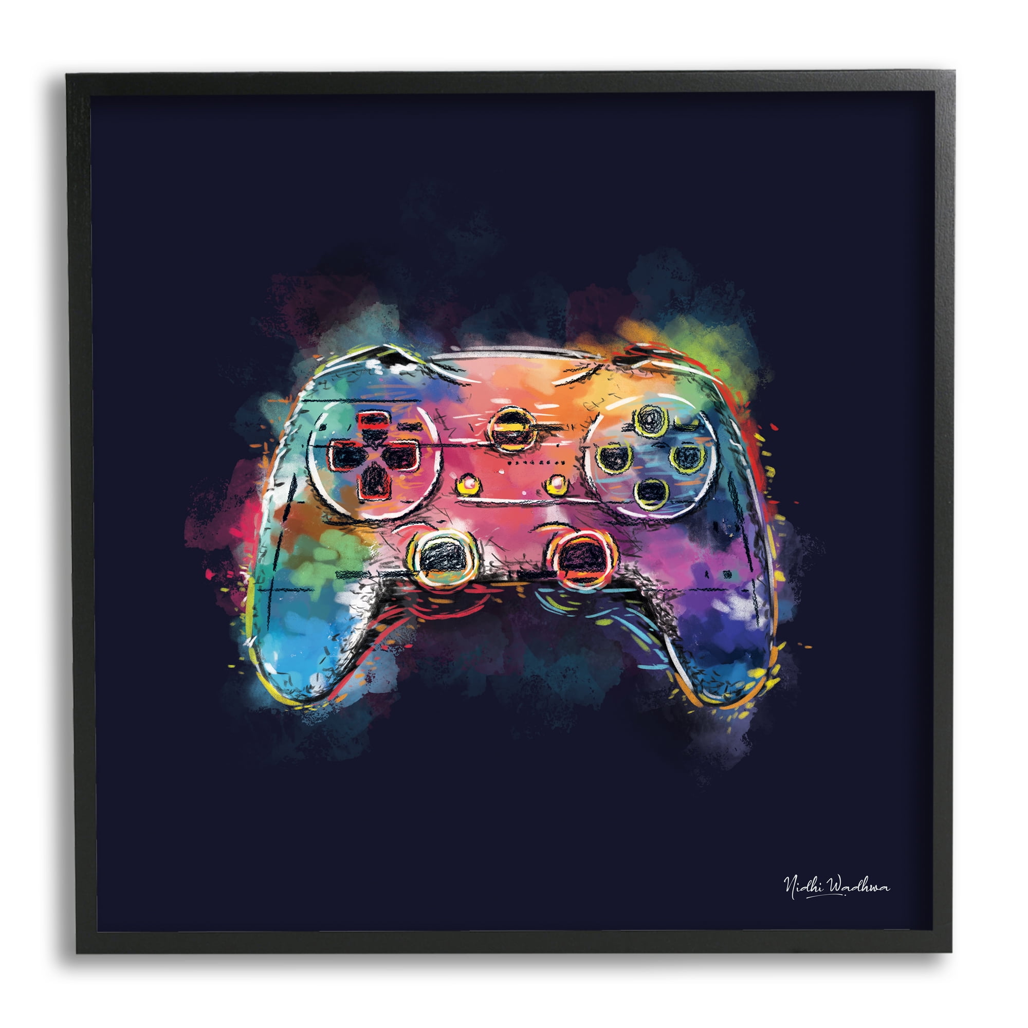 Stupell Industries Modern Controller Splash Beauty & Fashion Painting Black Framed Art Print Wall Art, 17 x 17