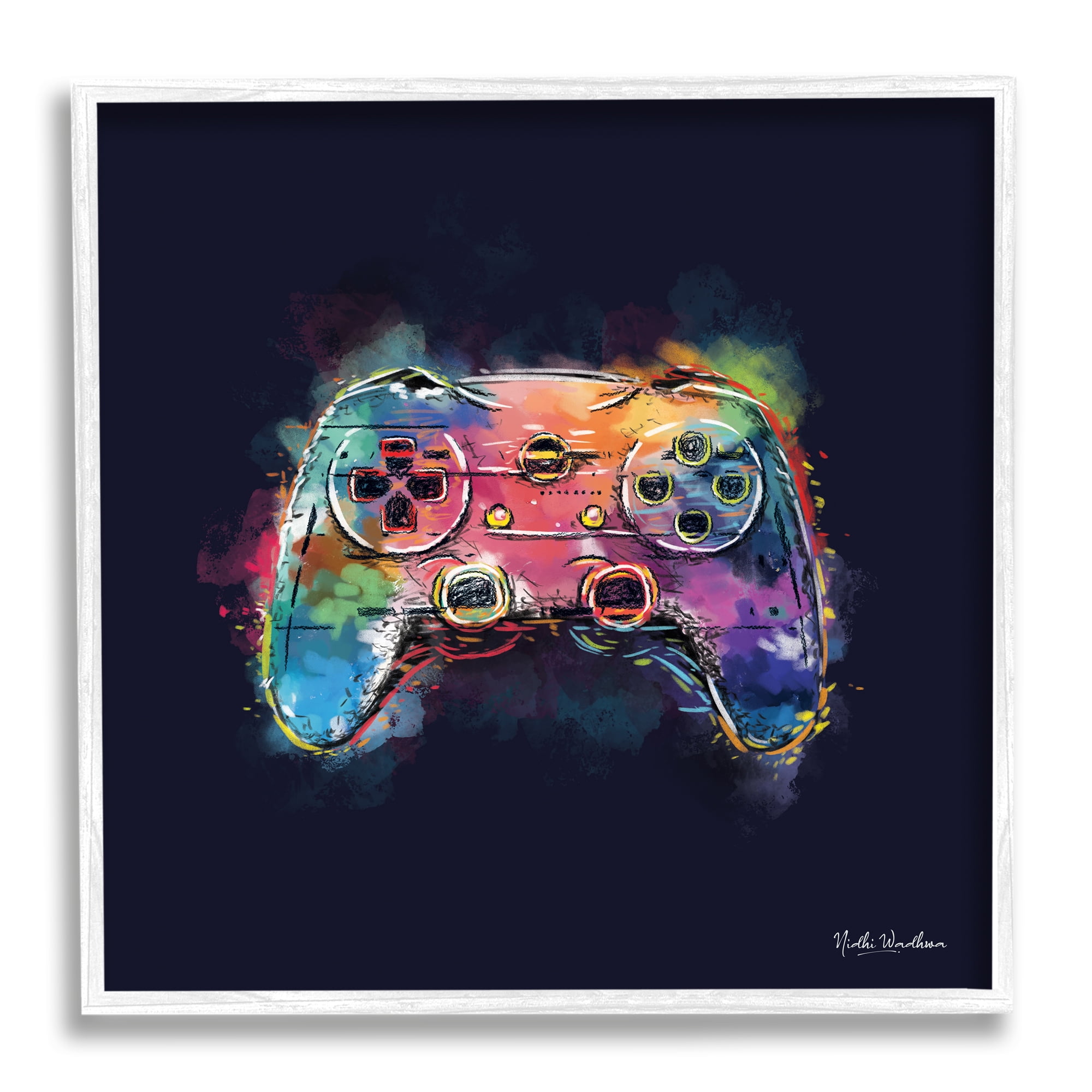 Stupell Industries Modern Controller Splash Beauty & Fashion Painting White Framed Art Print Wall Art, 12 x 12