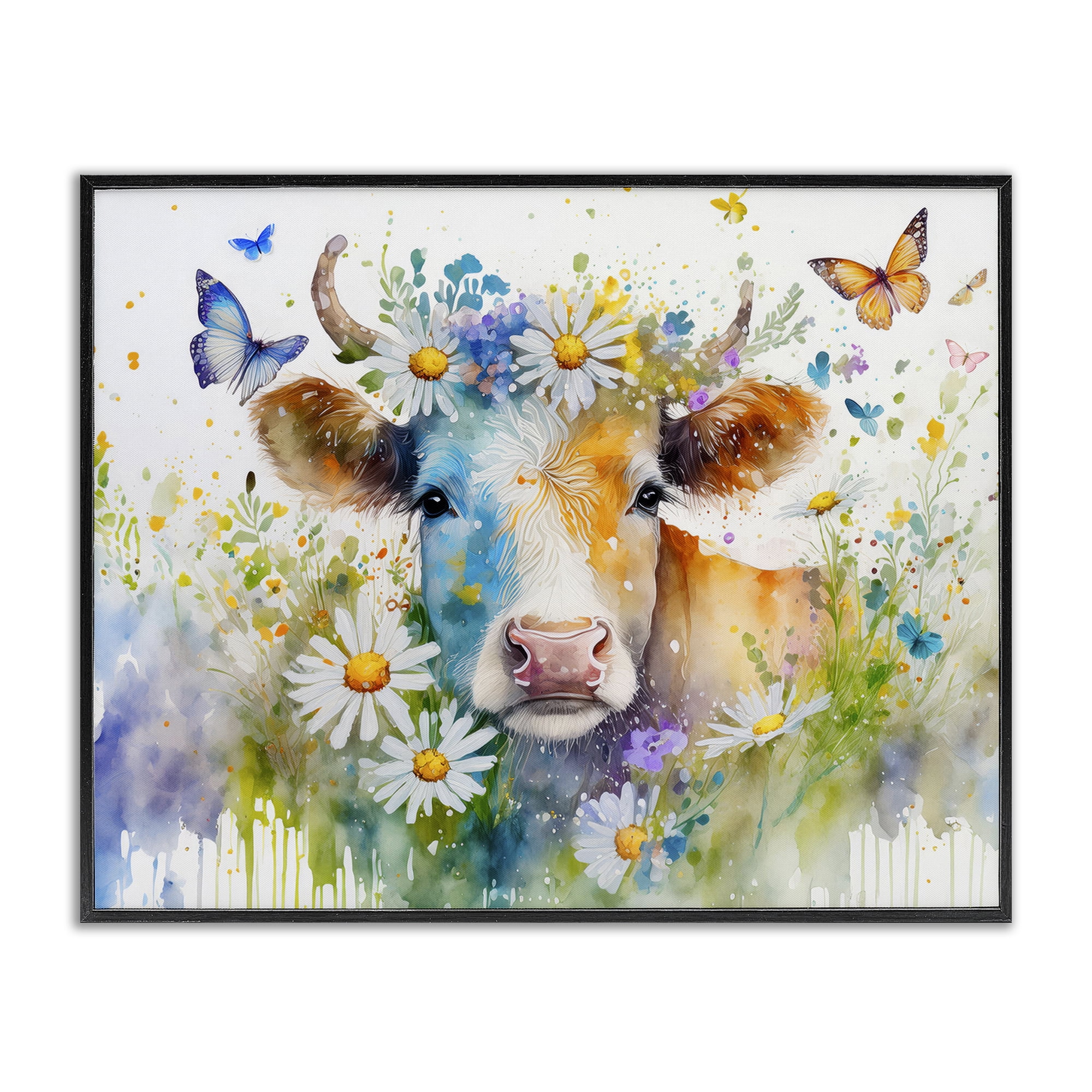 Stupell Industries Modern Cottage Cow Animals Painting Black Framed Art Print Wall Art, 20 x 16