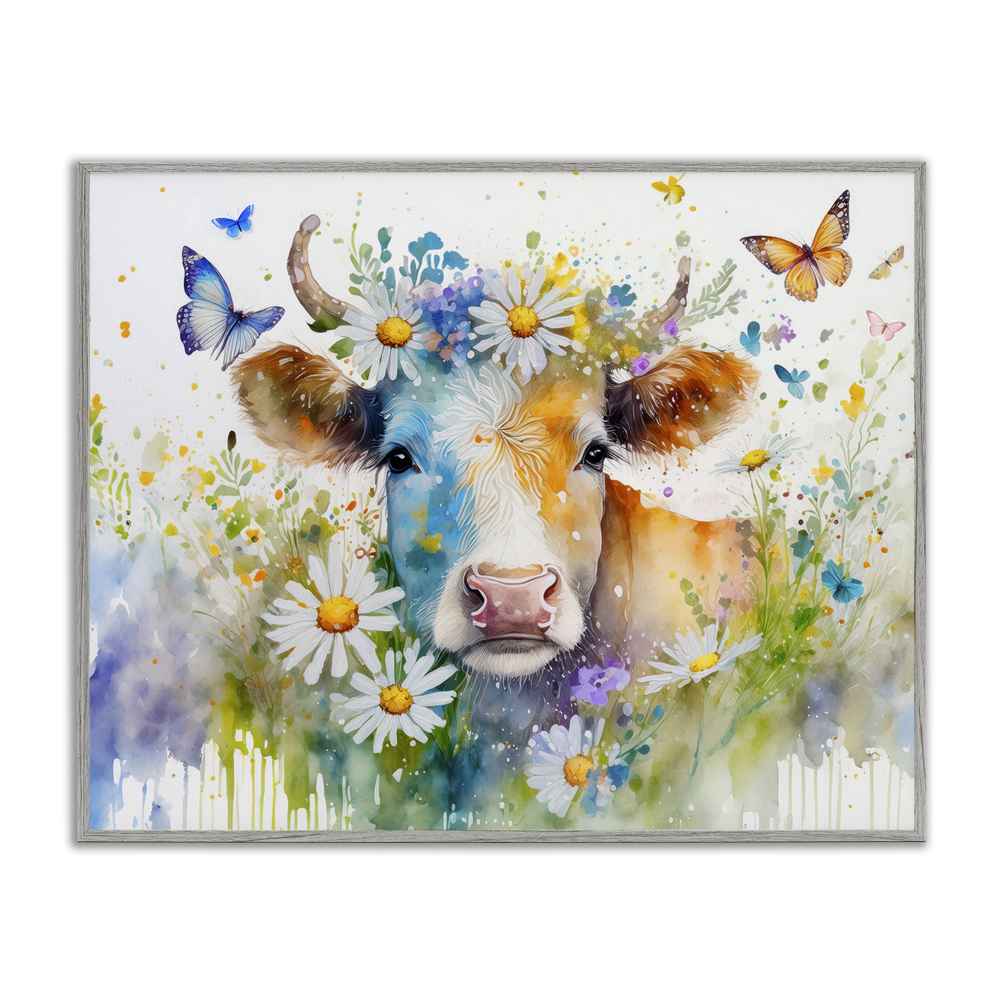 Stupell Industries Modern Cottage Cow Animals Painting Gray Framed Art Print Wall Art, 20 x 16