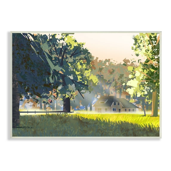 Stupell Industries Modern Cottage Home Landscape Geometric Shapes Abstract Trees, 19 x 13,Design by Ziwei Li