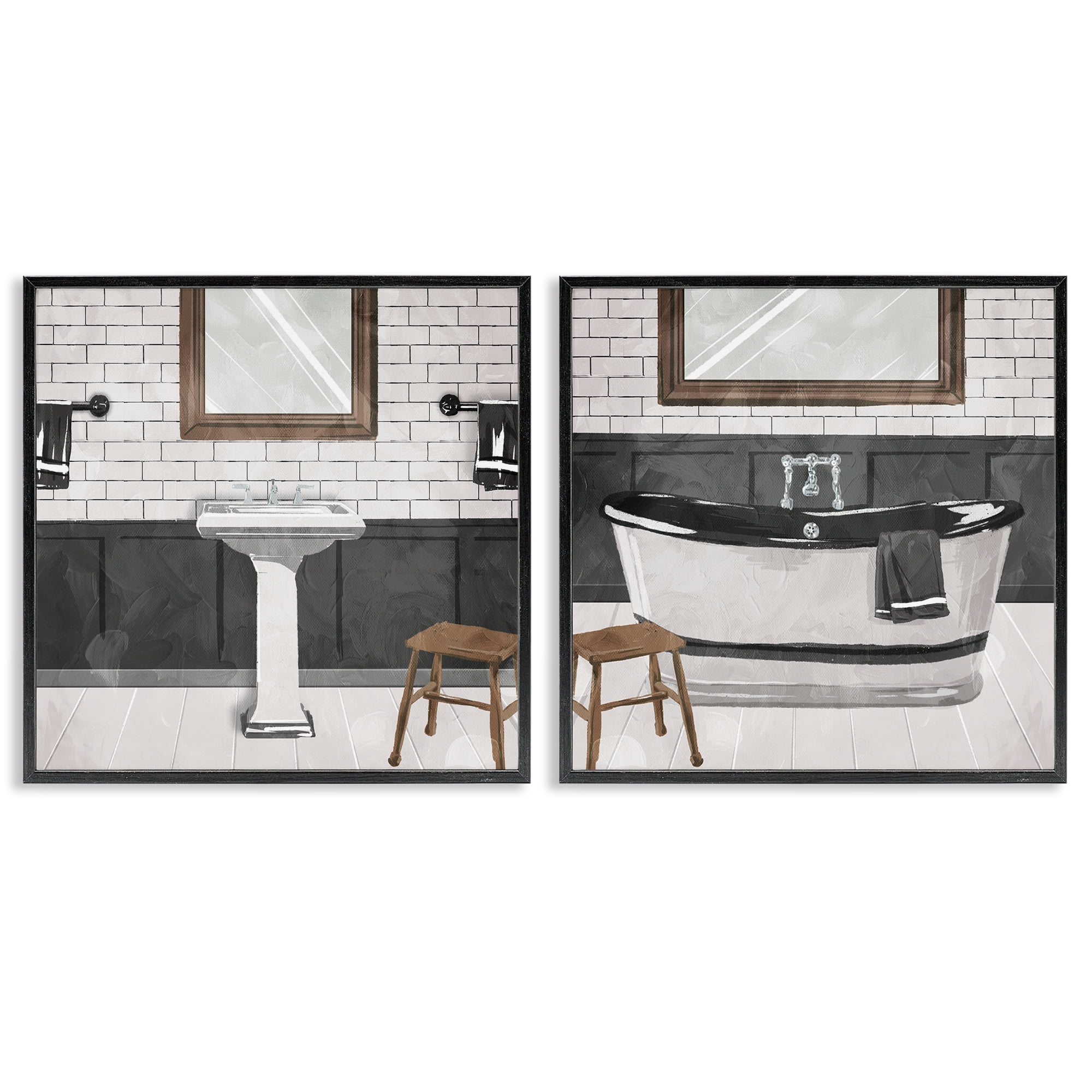 Stupell Industries Modern Country Bathroom Interior Abstract Painting Black Framed Art Print Wall Art, 24 x 24, Set of 2