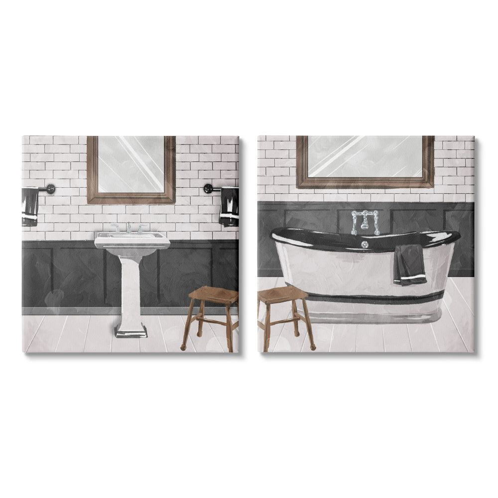 Stupell Industries Modern Country Bathroom Interior Still Life Black White Canvas Wall Art Design by Milli Villa