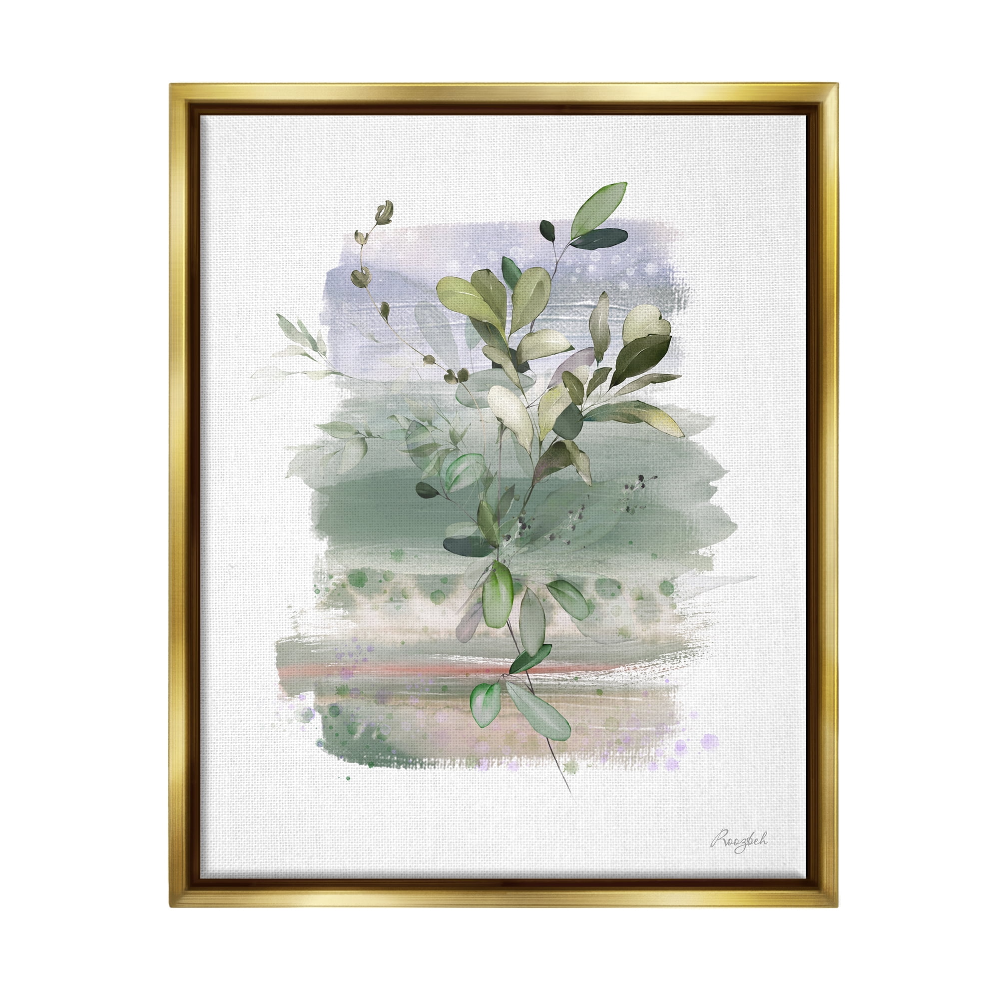 Stupell Industries Modern Country Herbs Botanical & Floral Painting Gold Floater Framed Canvas Art Print Wall Art, 25 x 31