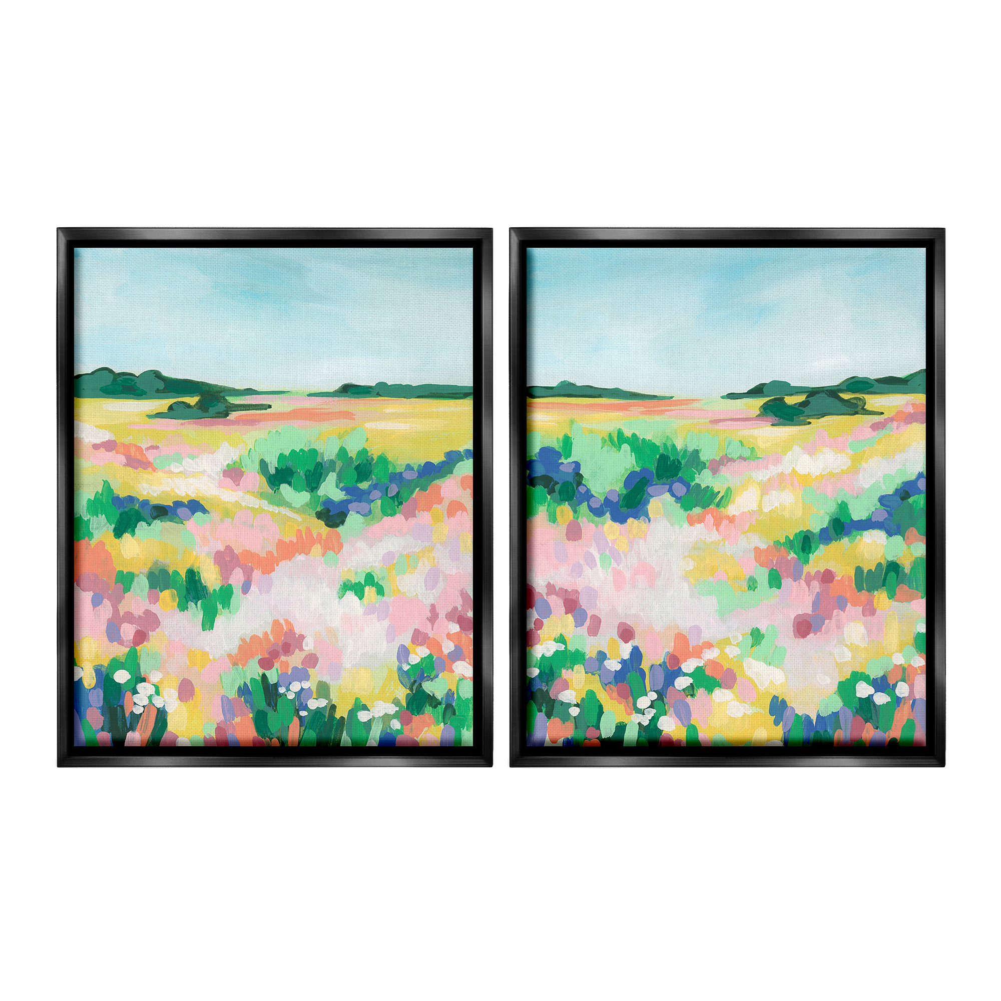 Stupell Industries Modern Country Meadow Landscape Painting Black Floater Framed Canvas Art Print Wall Art, 17 x 21, Set of 2