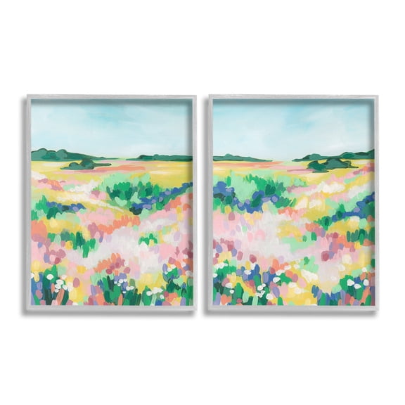 Stupell Industries Modern Country Meadow Landscape Painting Gray Framed Art Print Wall Art, 16 x 20, Set of 2