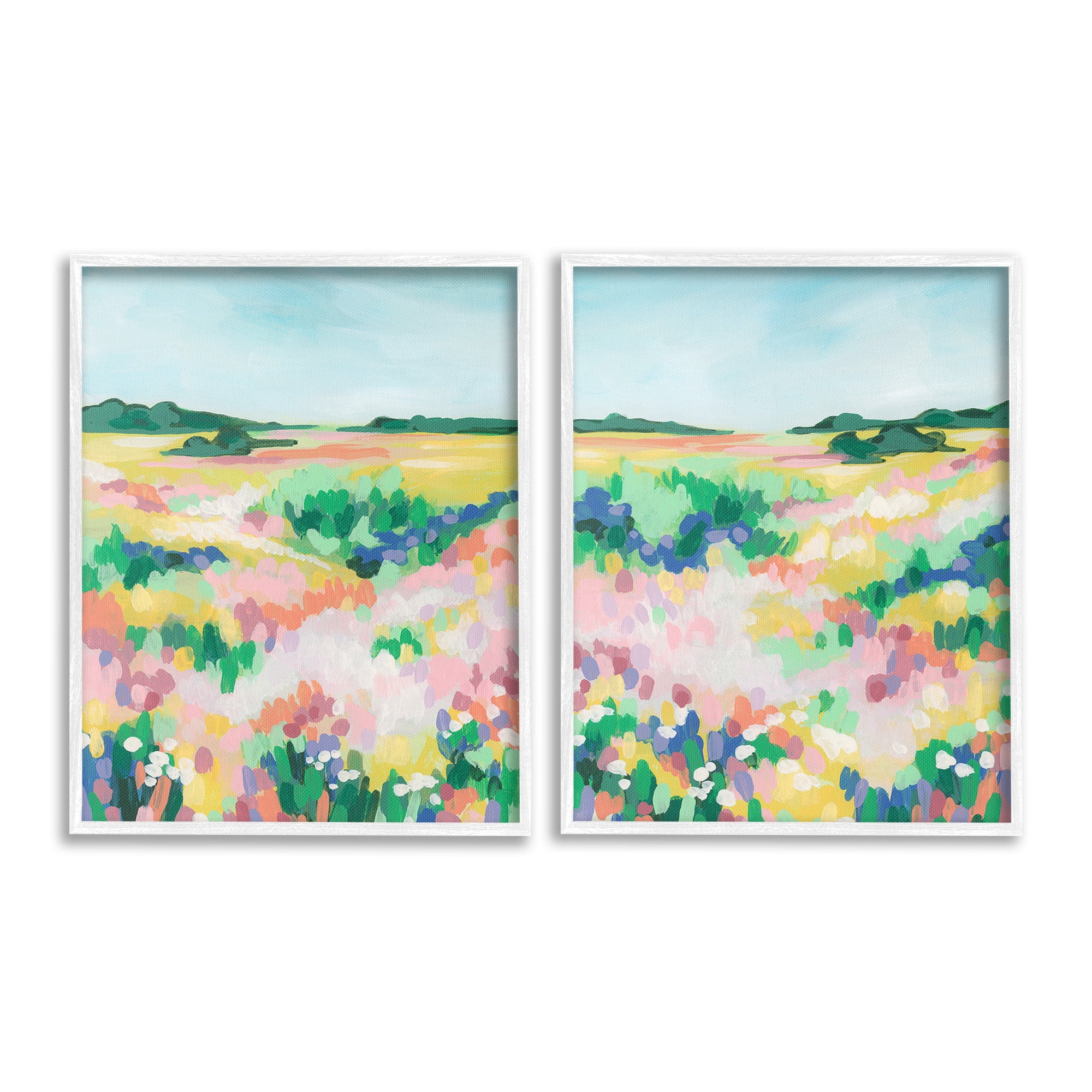 Stupell Industries Modern Country Meadow Landscape Painting White Framed Art Print Wall Art, 24 x 30, Set of 2