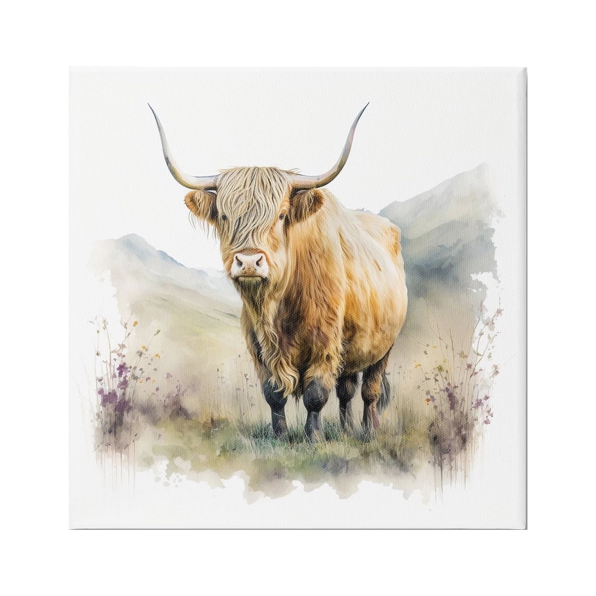 Stupell Industries Modern Cow & Mountain Animals & Insects Painting Gallery Wrapped Canvas Art Print Wall Art, 30 x 30