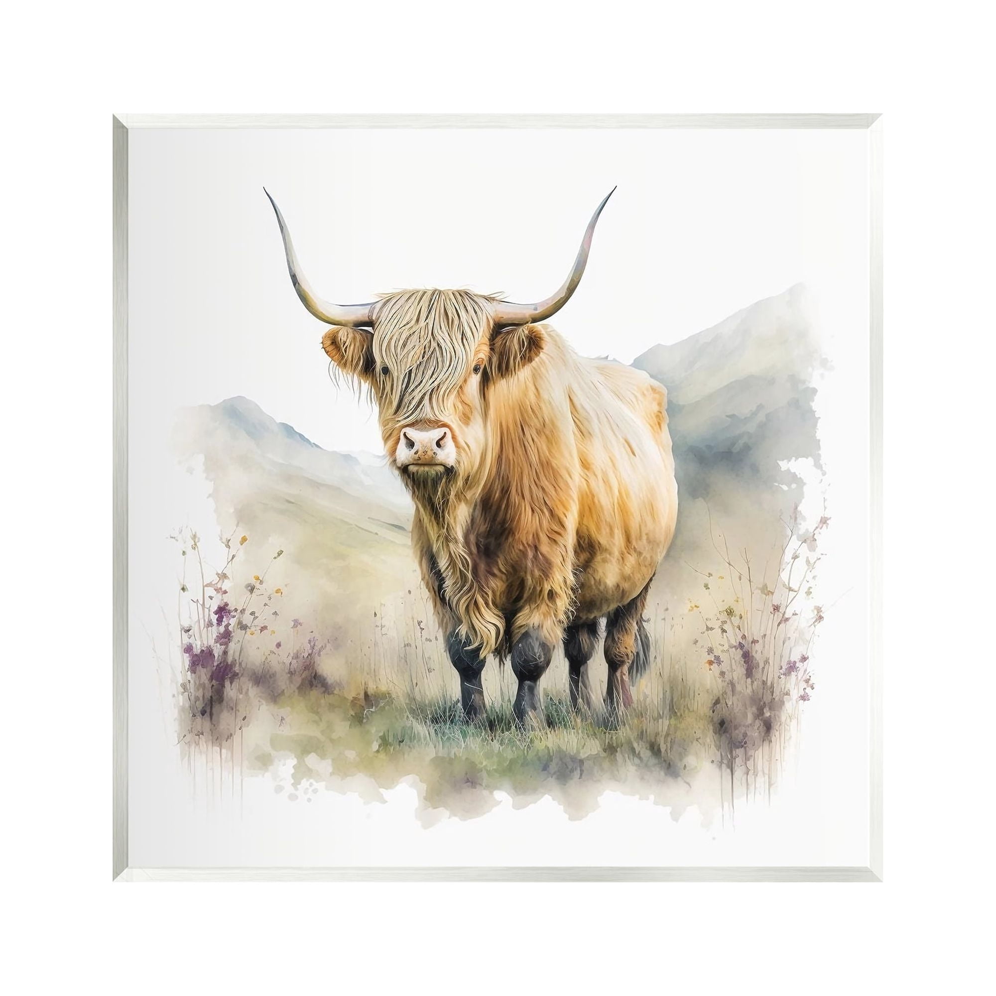 Stupell Industries Modern Cow & Mountain Animals & Insects Painting Unframed Art Print Wall Art, 12 x 12