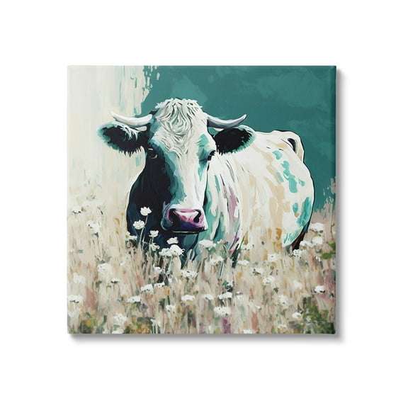 Stupell Industries Modern Cow in Meadow Animals & Insects Painting Gallery Wrapped Canvas Art Print Wall Art, 17 x 17