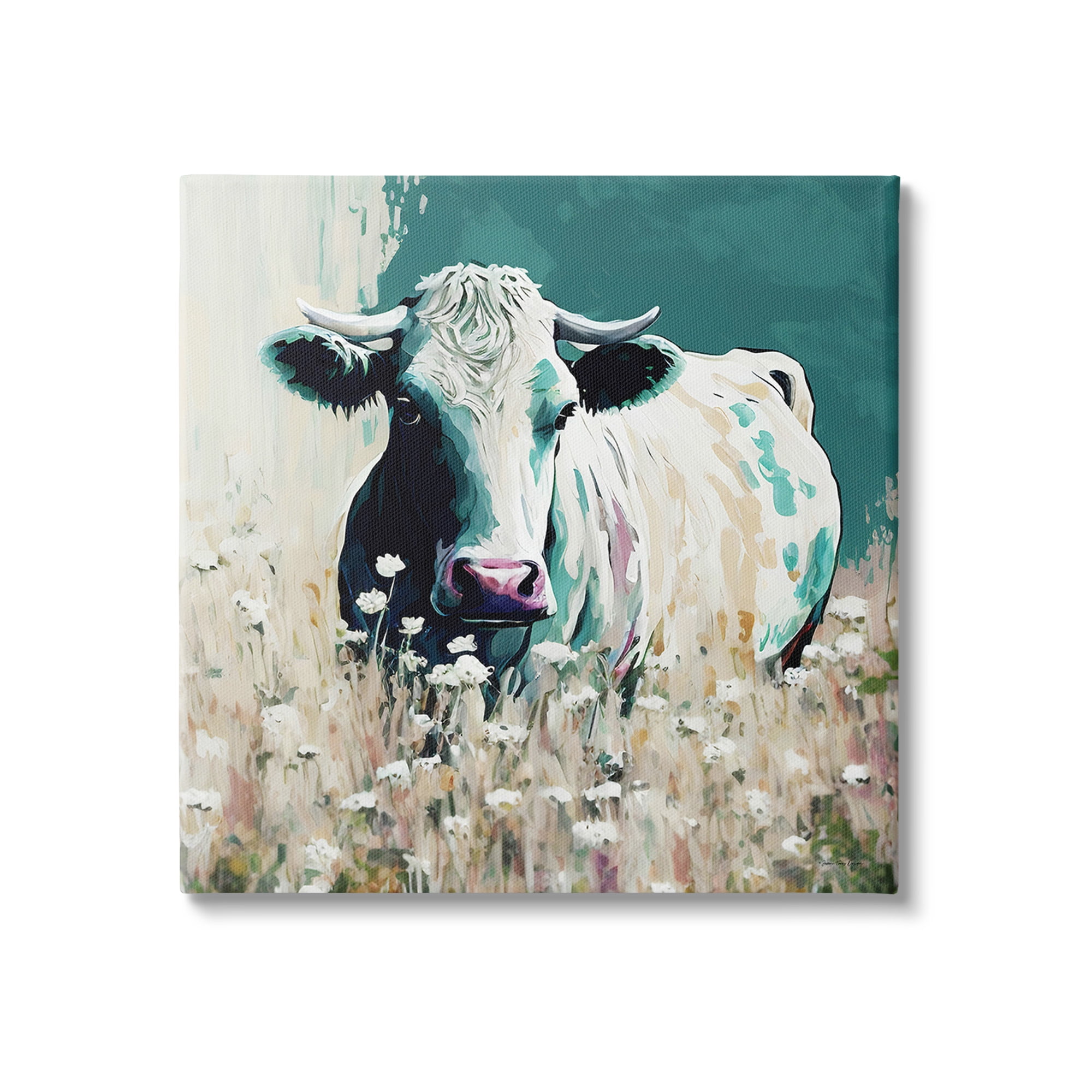 Stupell Industries Modern Cow in Meadow Animals & Insects Painting Gallery Wrapped Canvas Art Print Wall Art, 30 x 30