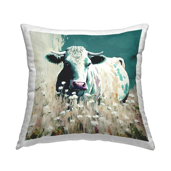 Stupell Industries Modern Cow in Meadow Decorative Printed Throw Pillow Design by Seven Trees Design
