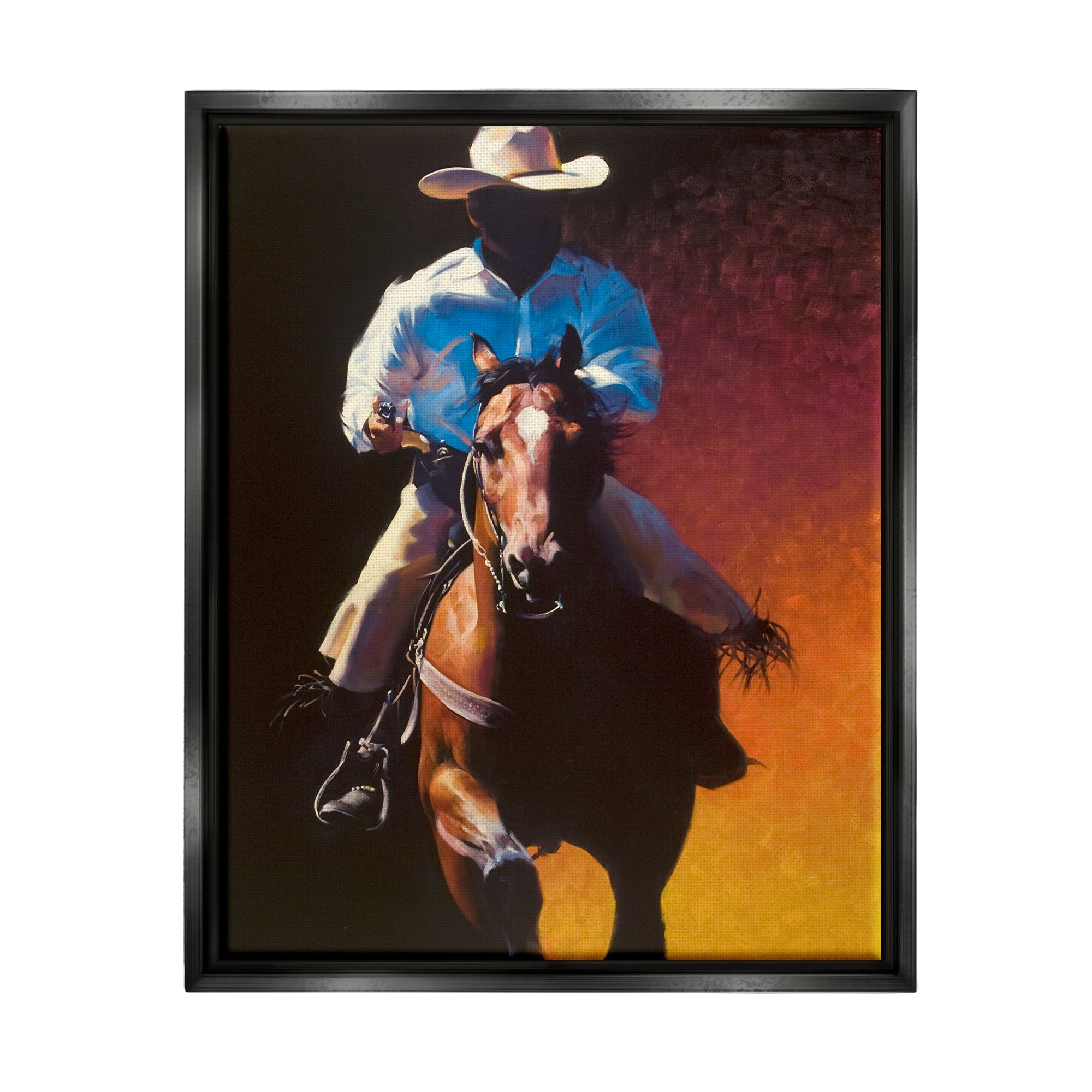 Stupell Industries Modern Cowboy & Horse Animals & Insects Painting Black Floater Framed Art Print Wall Art, 25 x 31