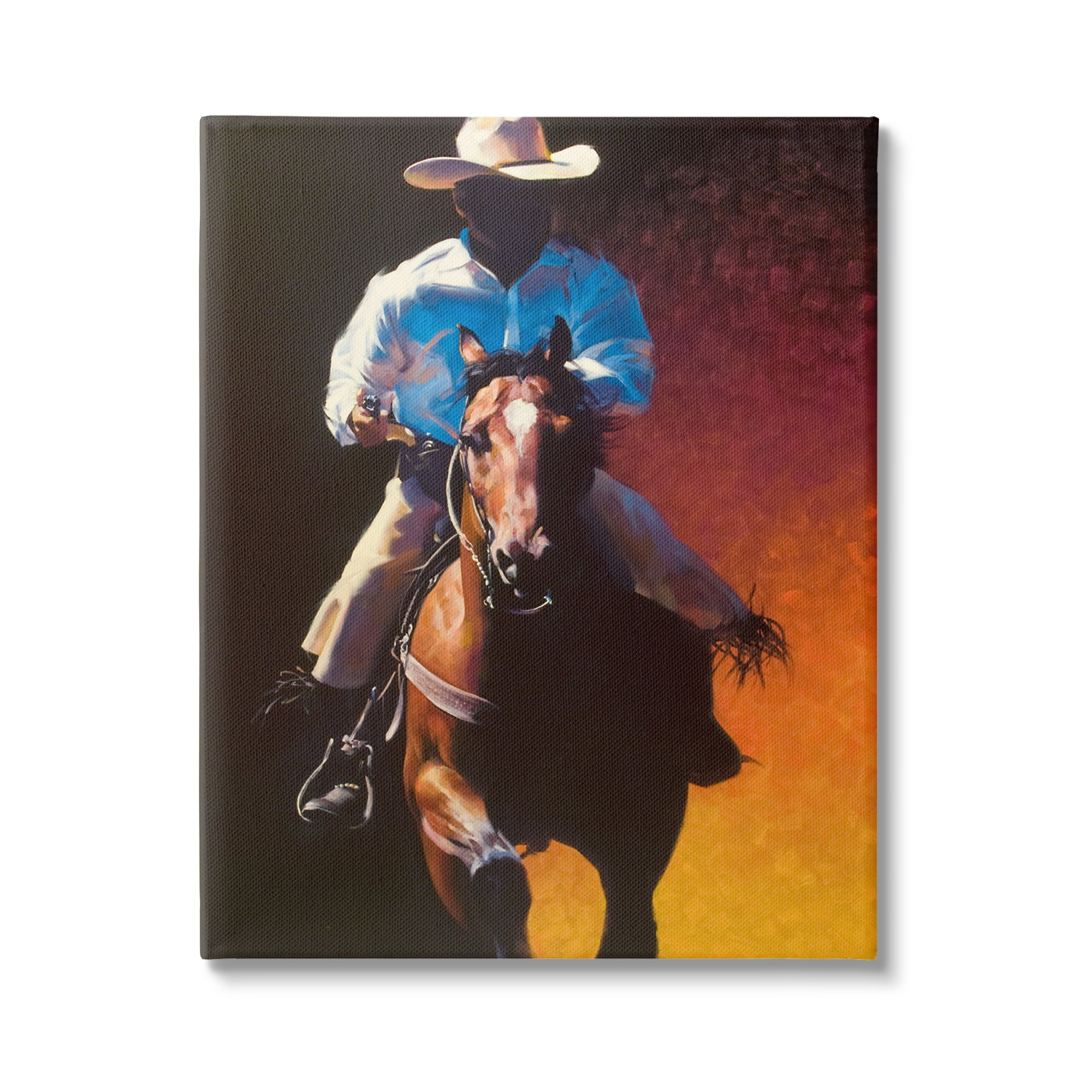 Modern Cowboy Riding Horse Canvas Wall Art, 30 x 40