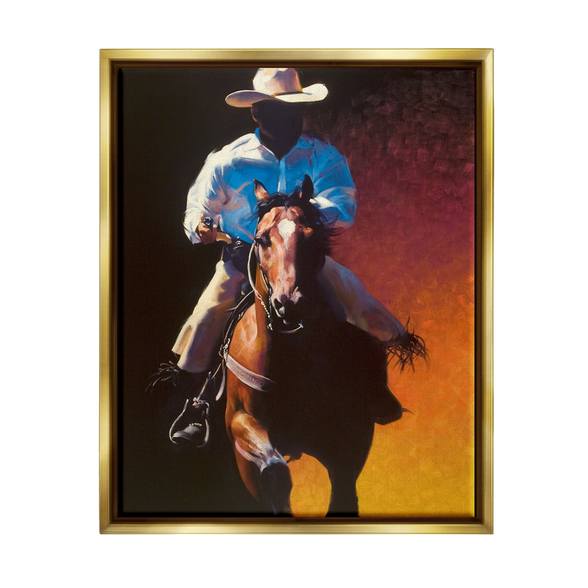 Stupell Industries Modern Cowboy & Horse Animals & Insects Painting Gold Floater Framed Art Print Wall Art, 17 x 21