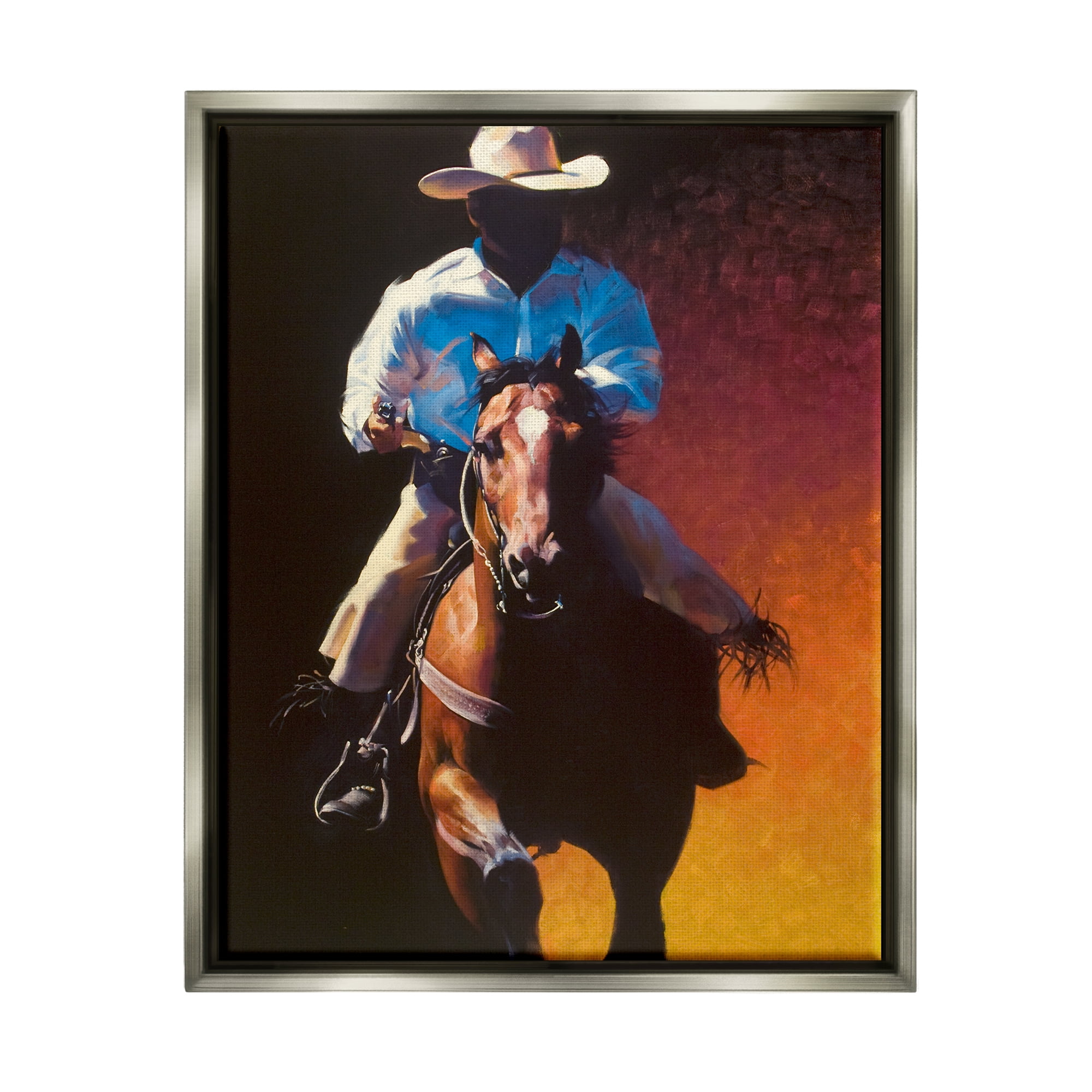 Stupell Industries Modern Cowboy & Horse Animals & Insects Painting Gray Floater Framed Art Print Wall Art, 25 x 31