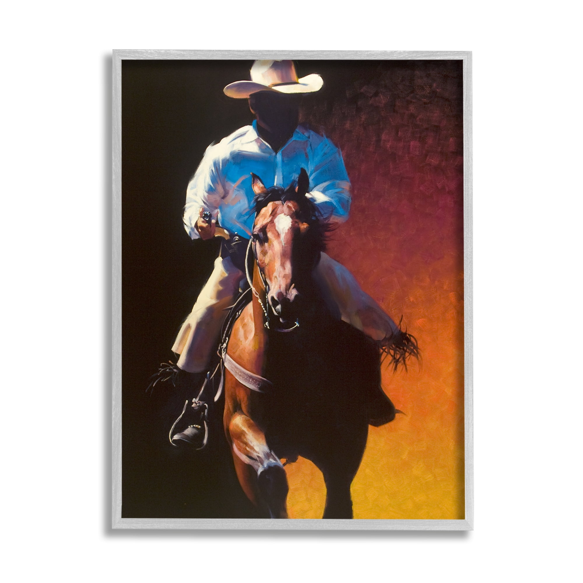 Stupell Industries Modern Cowboy & Horse Animals & Insects Painting Gray Framed Art Print Wall Art, 24 x 30