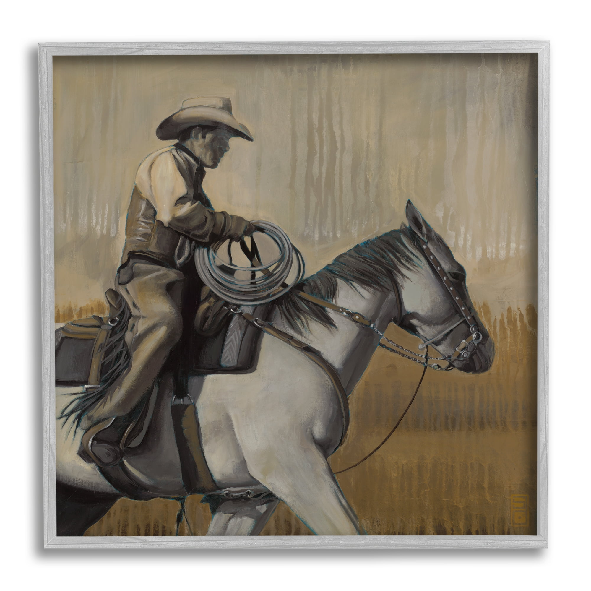 Stupell Industries Modern Cowboy Painting Animals & Insects Painting Gray Framed Art Print Wall Art, 24 x 24