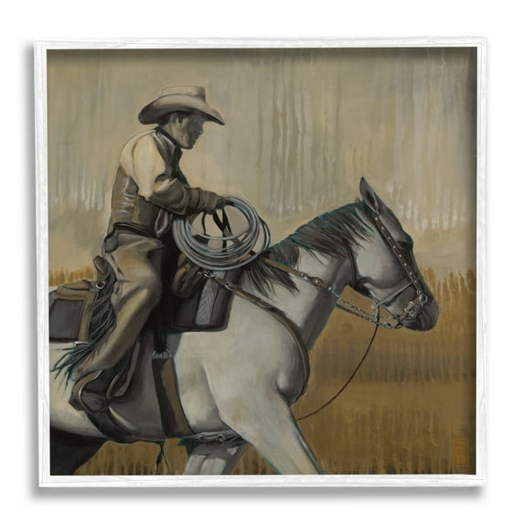 Stupell Industries Modern Cowboy Painting Animals & Insects Painting White Framed Art Print Wall Art, 12 x 12