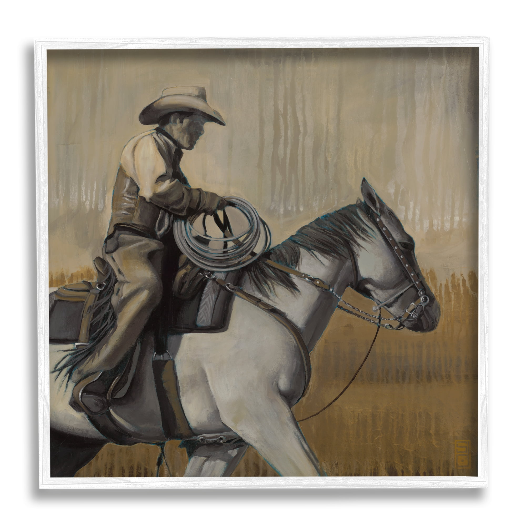 Stupell Industries Modern Cowboy Painting Animals & Insects Painting White Framed Art Print Wall Art, 24 x 24