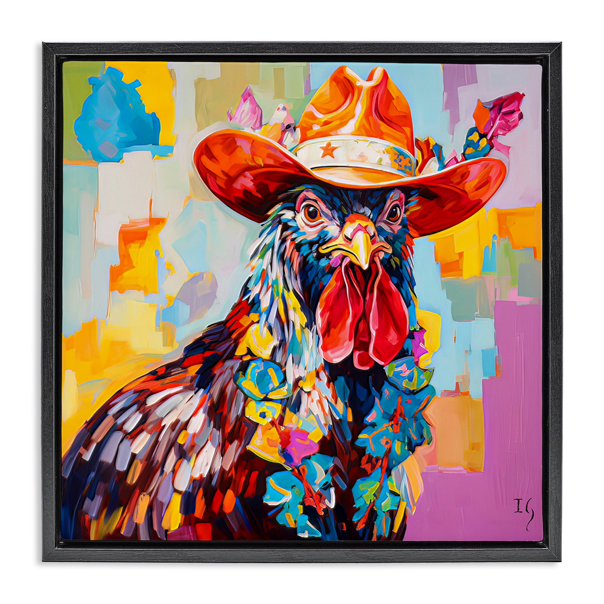 Stupell Industries Modern Cowboy Rooster Animals & Insects Painting Black Floater Framed Canvas Art Print Wall Art, 25 x 25
