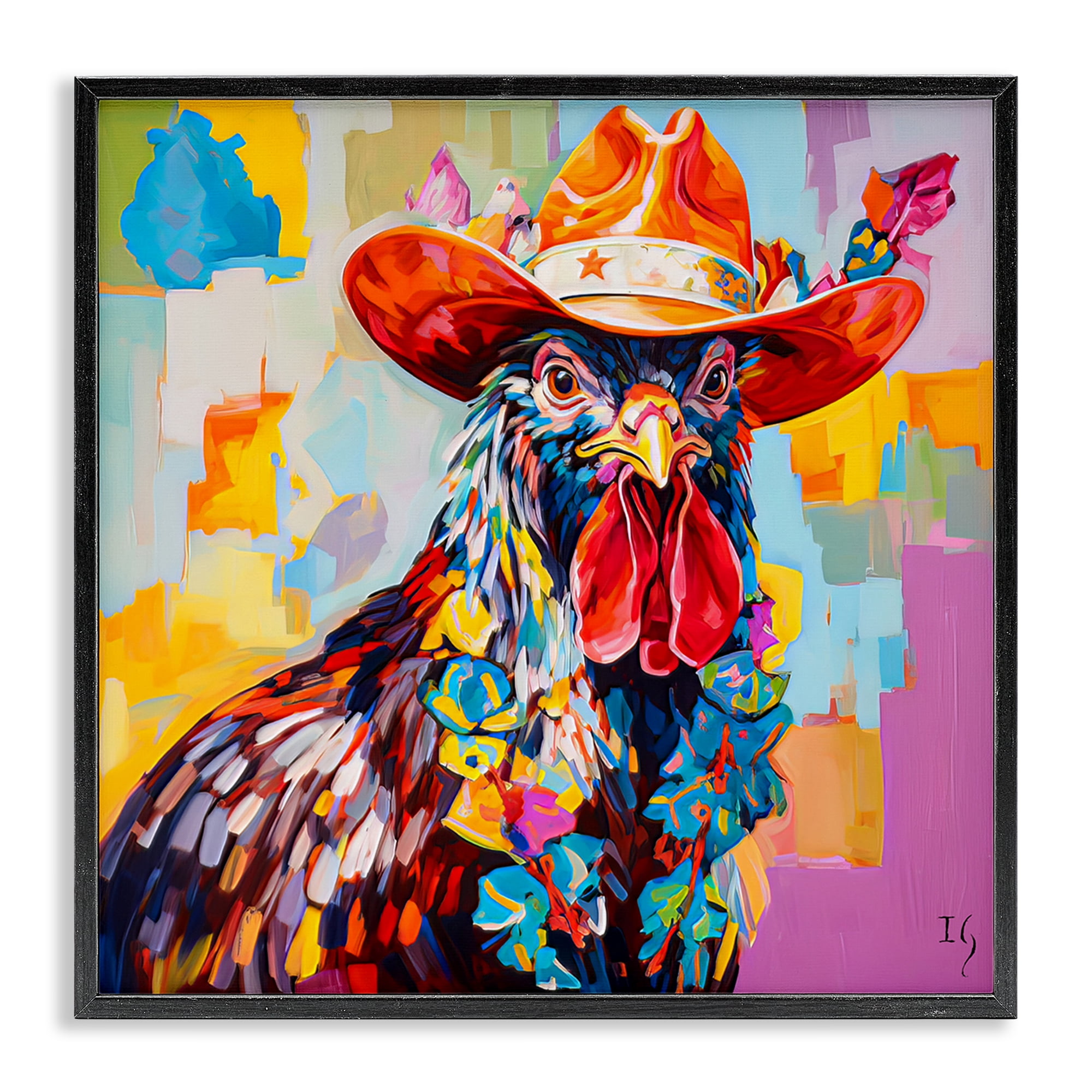 Stupell Industries Modern Cowboy Rooster Animals & Insects Painting Black Framed Art Print Wall Art, 24 x 24
