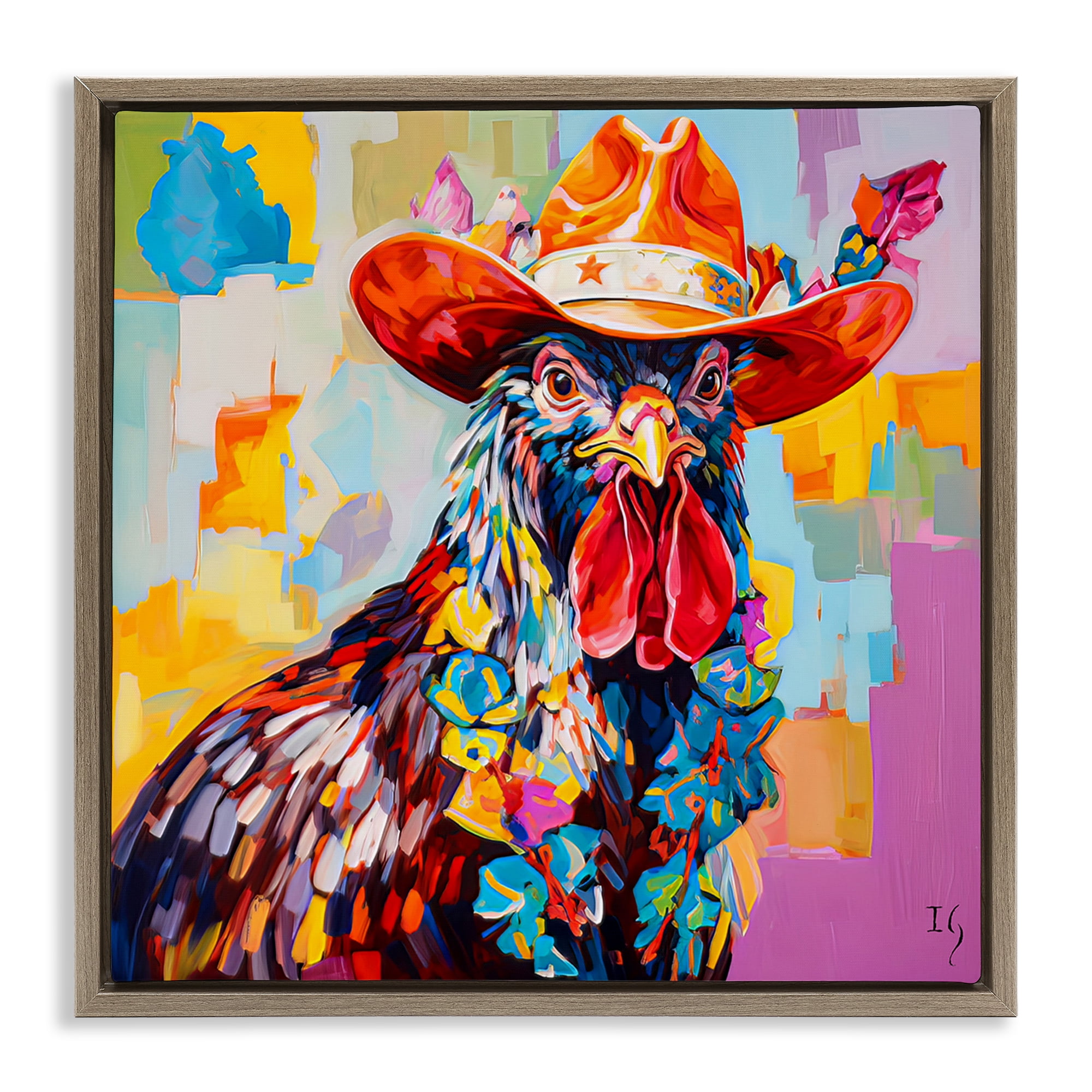 Stupell Industries Modern Cowboy Rooster Animals & Insects Painting Brown Floater Framed Canvas Art Print Wall Art, 18 x 18