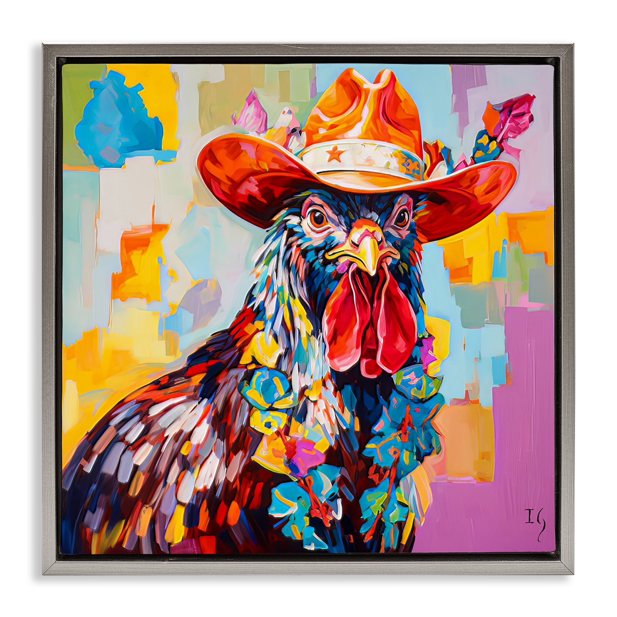 Stupell Industries Modern Cowboy Rooster Animals & Insects Painting Gray Floater Framed Canvas Art Print Wall Art, 18 x 18