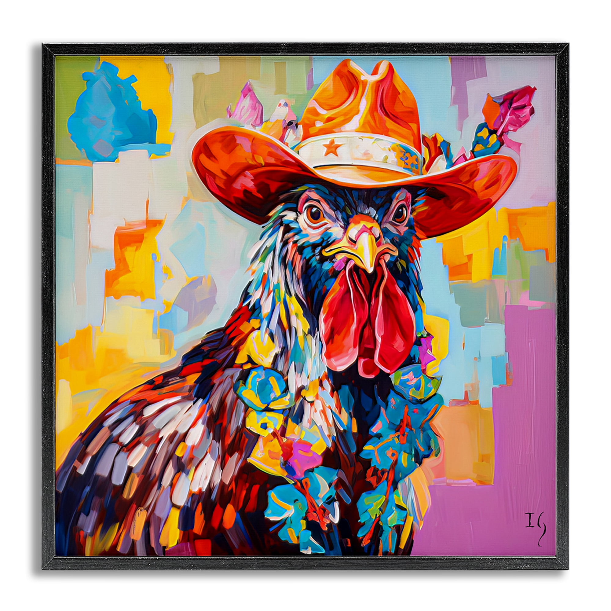 Stupell Industries Modern Cowboy Rooster Animals & Insects Painting Gray Framed Art Print Wall Art, 24 x 24