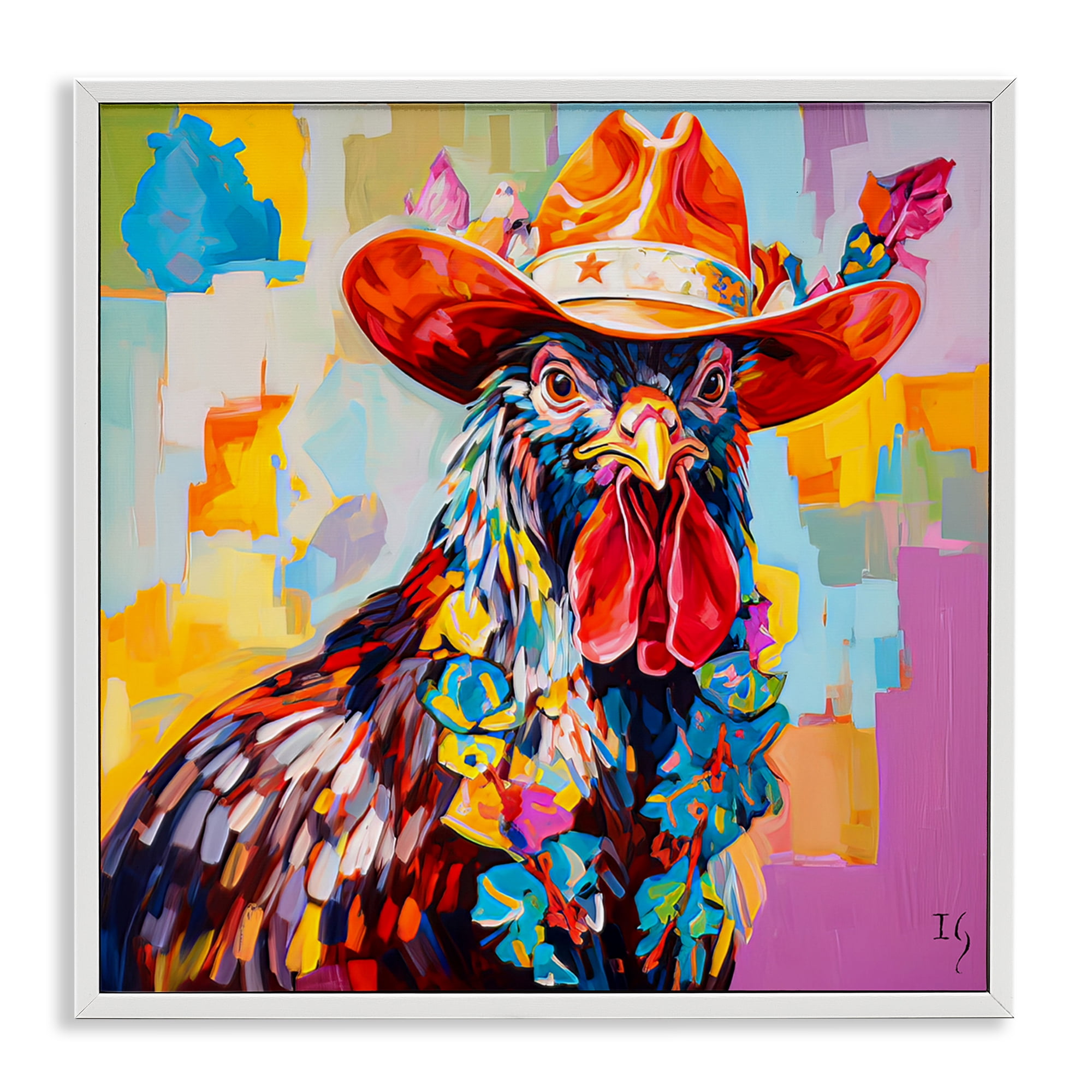 Stupell Industries Modern Cowboy Rooster Animals & Insects Painting White Framed Art Print Wall Art, 17 x 17