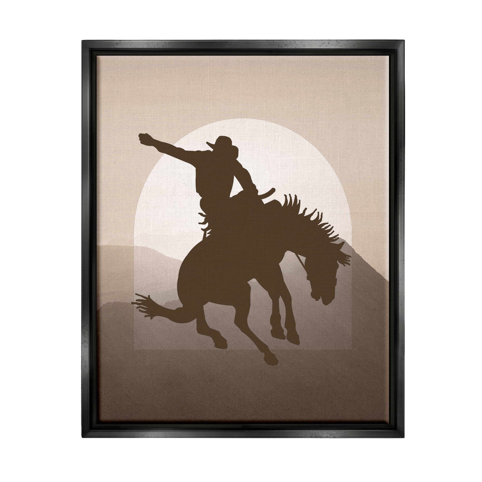 Stupell Industries Modern Cowboy Silhouette Animals & Insects Painting Black Floater Framed Canvas Art Print Wall Art, 17 x 21