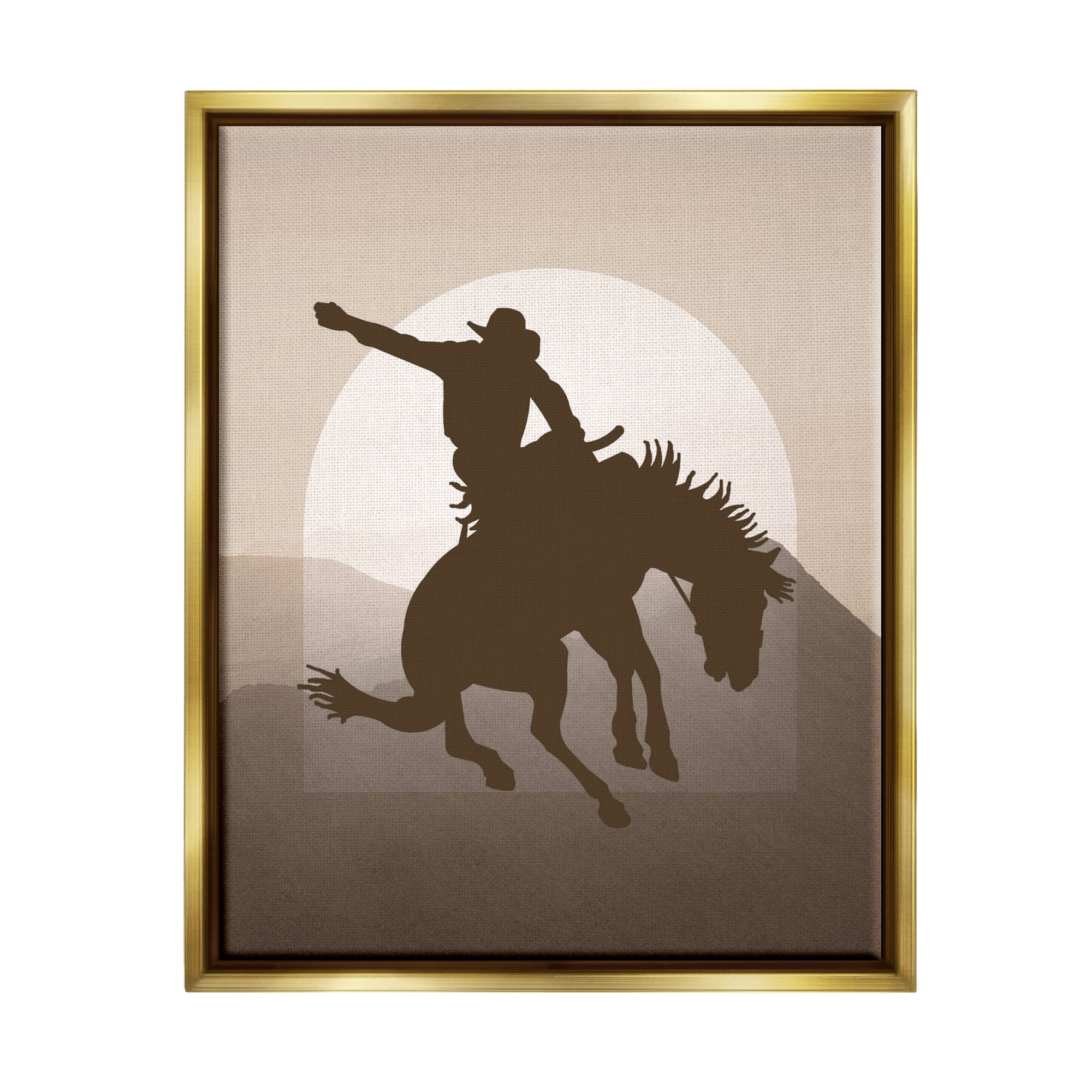 Stupell Industries Modern Cowboy Silhouette Animals & Insects Painting Gold Floater Framed Canvas Art Print Wall Art, 17 x 21