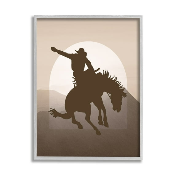 Stupell Industries Modern Cowboy Silhouette Animals & Insects Painting Gray Framed Art Print Wall Art, 16 x 20