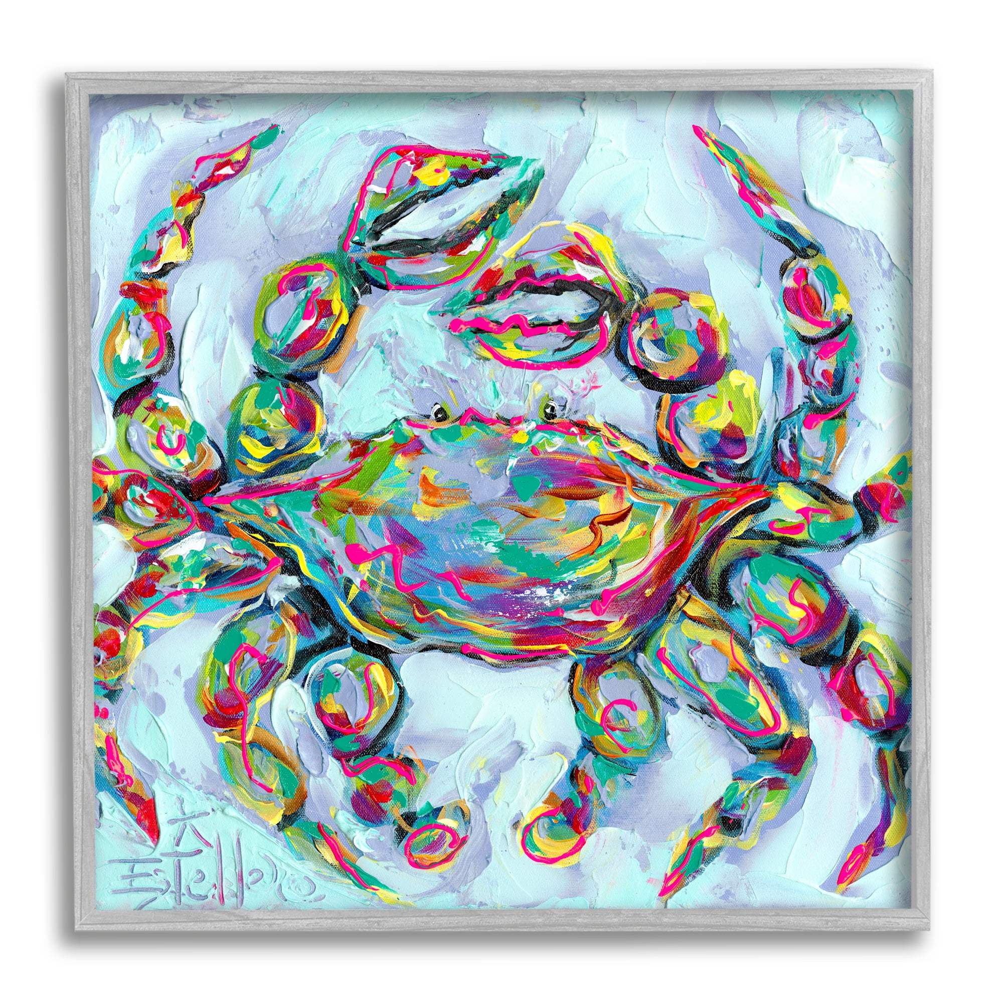 Stupell Industries Modern Crab Portrait Animals & Insects Painting Gray Framed Art Print Wall Art, 24 x 24