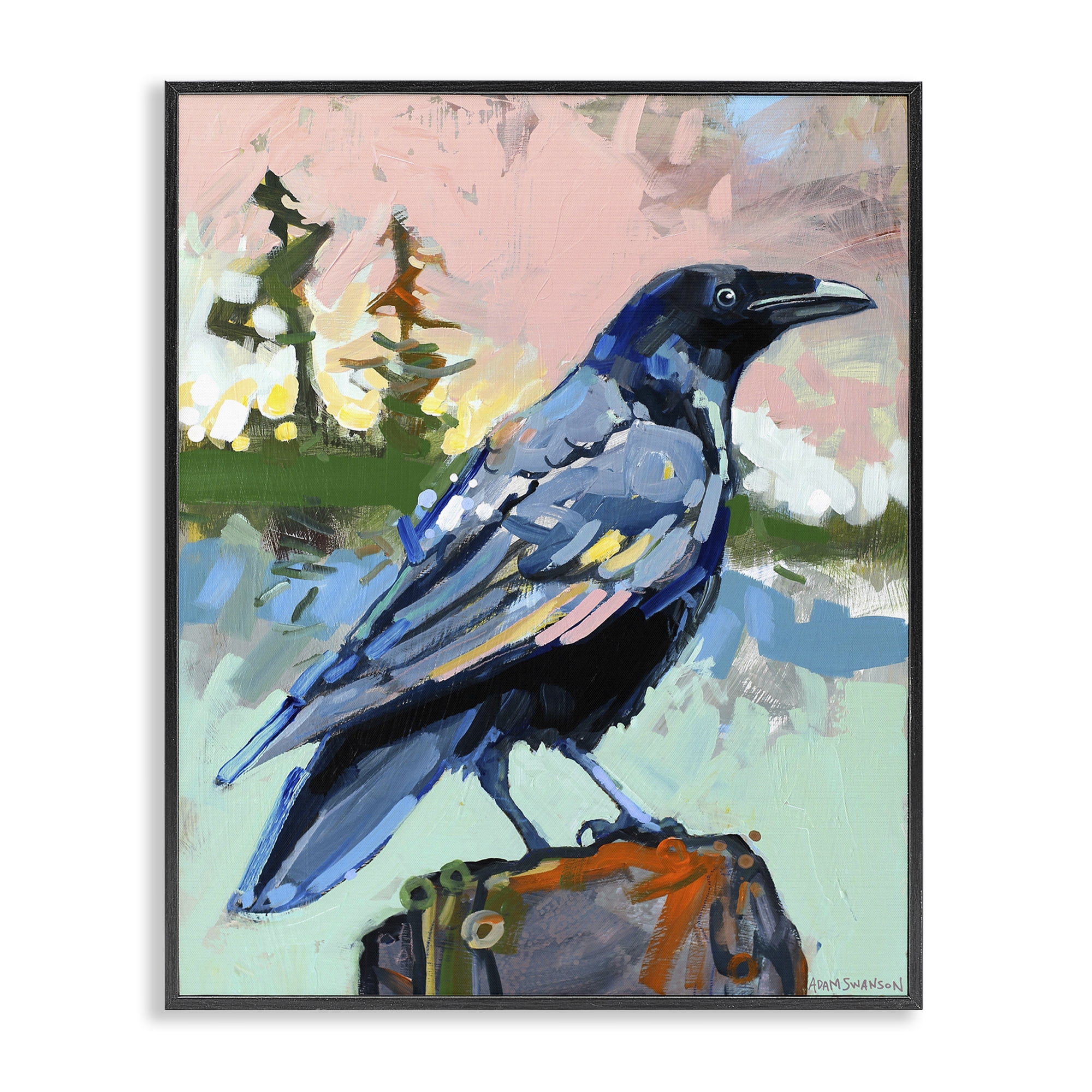 Stupell Industries Modern Crow Portrait Birds Painting Black Framed Art Print Wall Art, 16 x 20