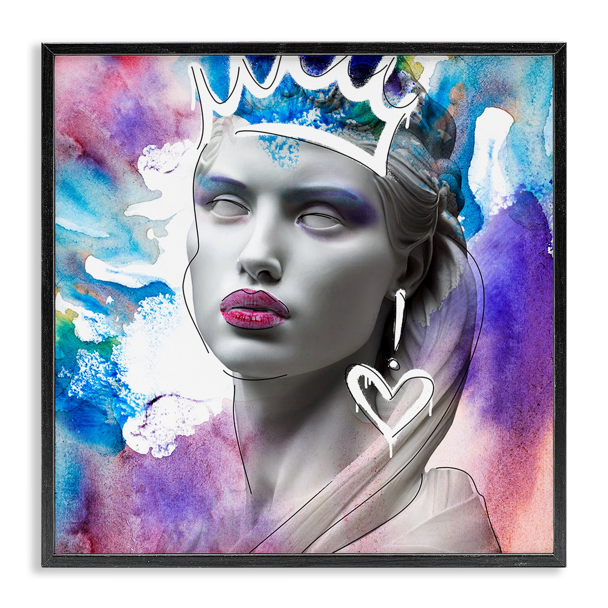 Stupell Industries Modern Crowned Woman People Painting Black Framed Art Print Wall Art, 17 x 17