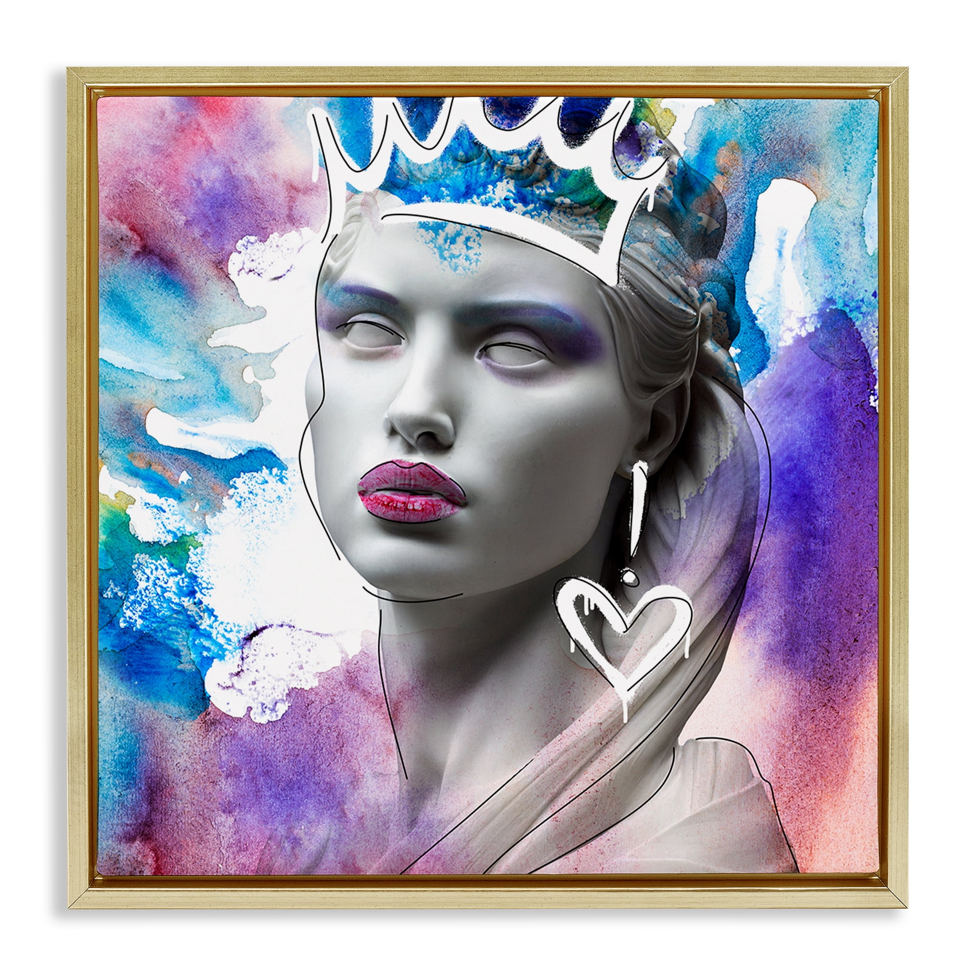 Stupell Industries Modern Crowned Woman People Painting Gold Floater Framed Canvas Art Print Wall Art, 18 x 18