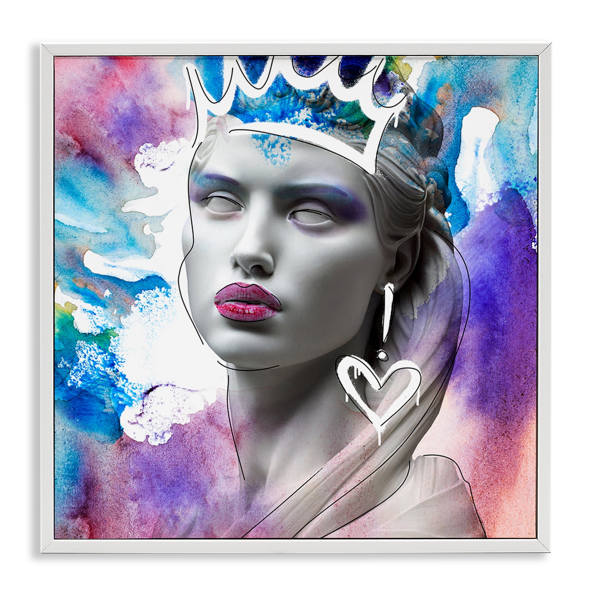 Stupell Industries Modern Crowned Woman People Painting White Framed Art Print Wall Art, 17 x 17