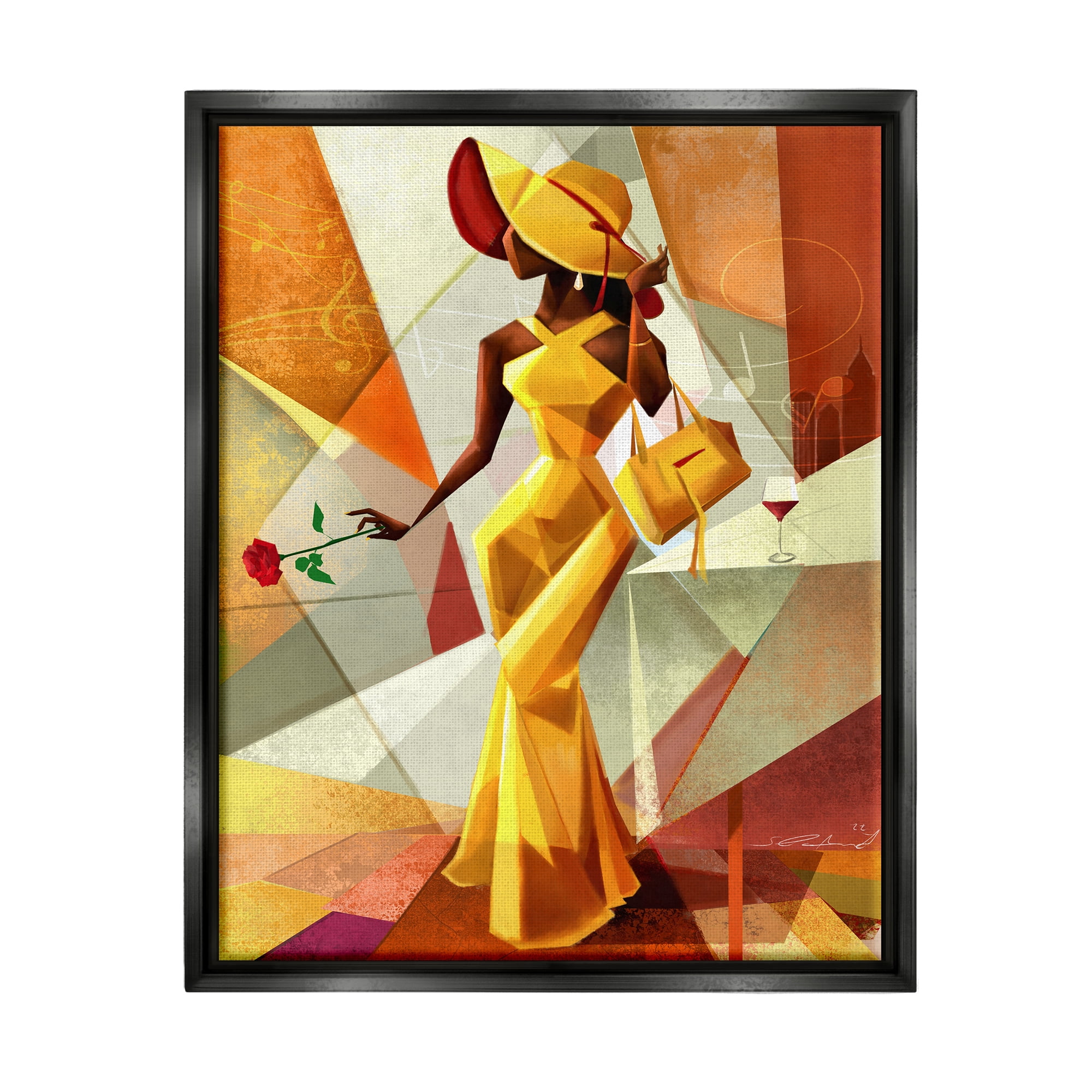 Stupell Industries Modern Cubist Fashion Girl Abstract Painting Black Floater Framed Art Print Wall Art, 25 x 31