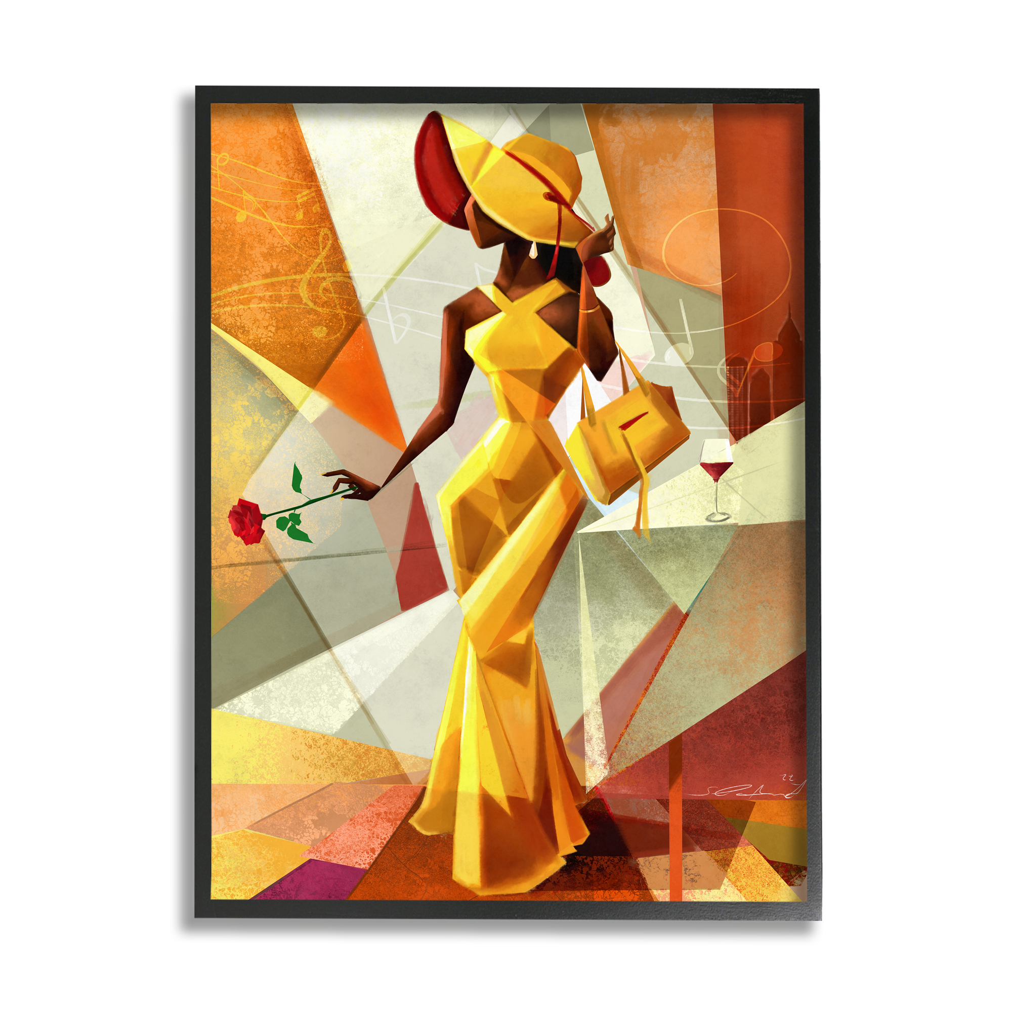 Stupell Industries Modern Cubist Fashion Girl Abstract Painting Black Framed Art Print Wall Art, 16 x 20