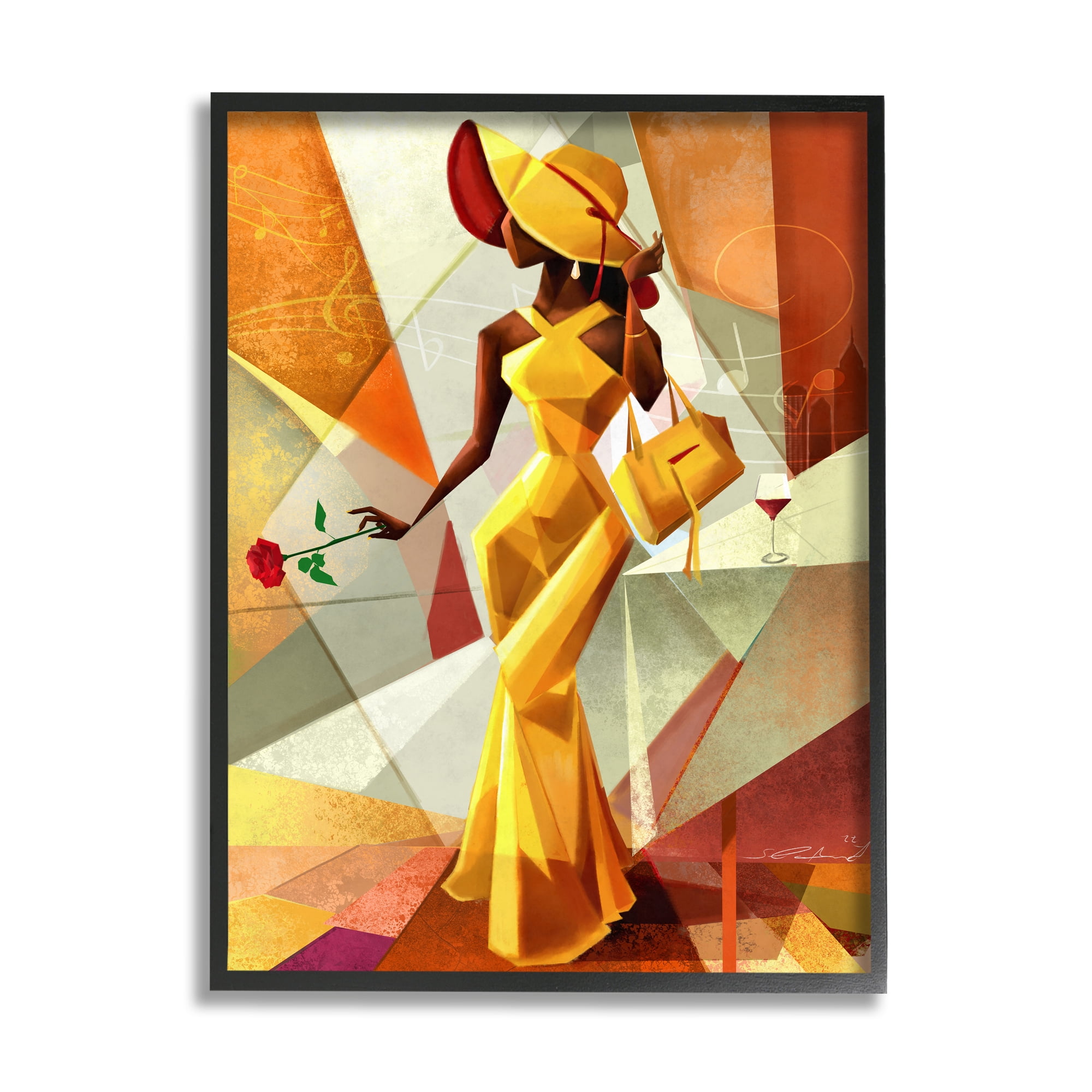 Stupell Industries Modern Cubist Fashion Girl Abstract Painting Black Framed Art Print Wall Art, 24 x 30