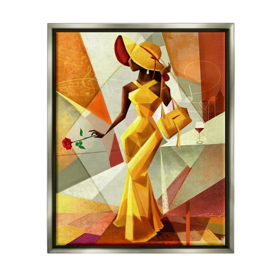 Stupell Industries Modern Cubist Fashion Girl Abstract Painting Gray Floater Framed Art Print Wall Art, 17 x 21