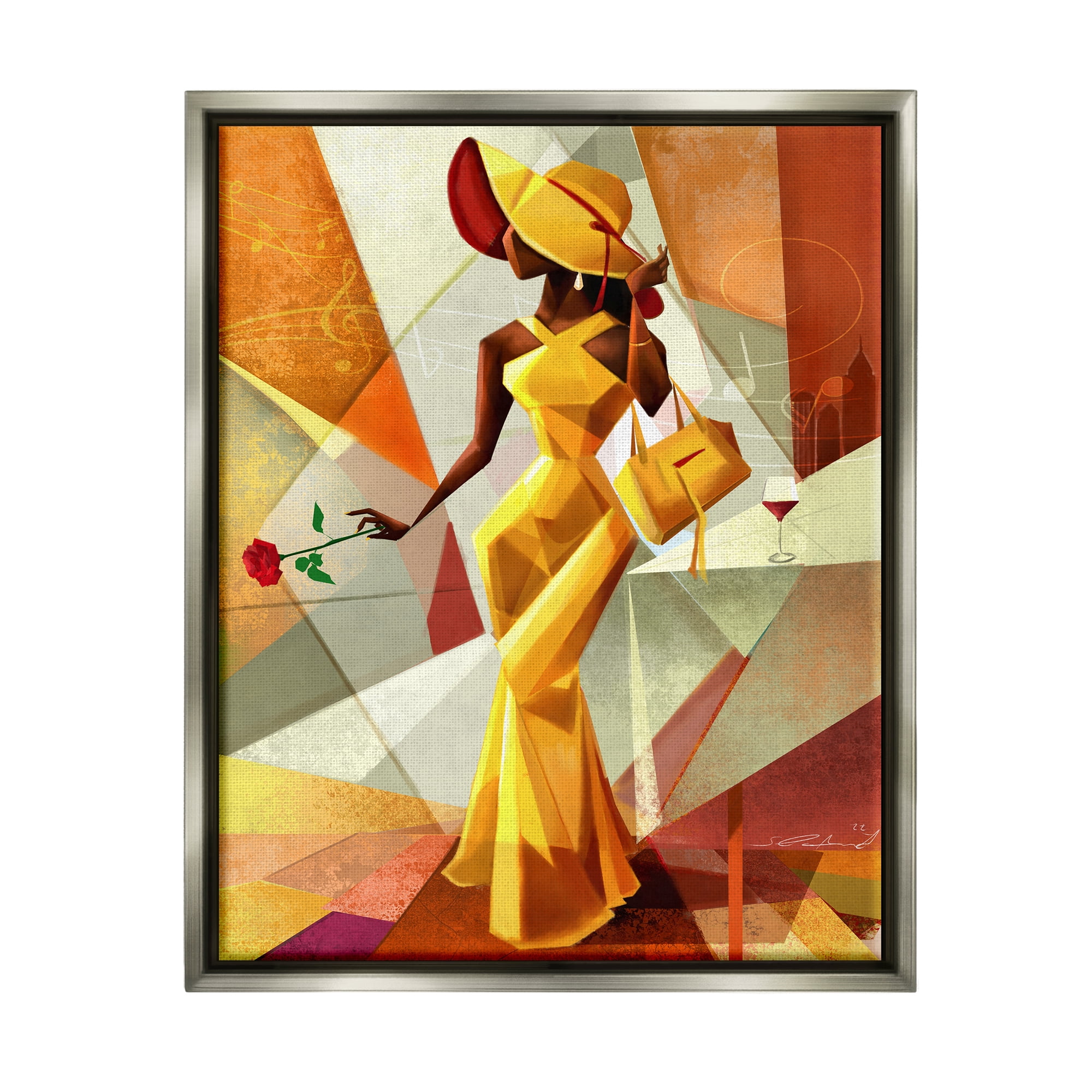 Stupell Industries Modern Cubist Fashion Girl Abstract Painting Gray Floater Framed Art Print Wall Art, 25 x 31