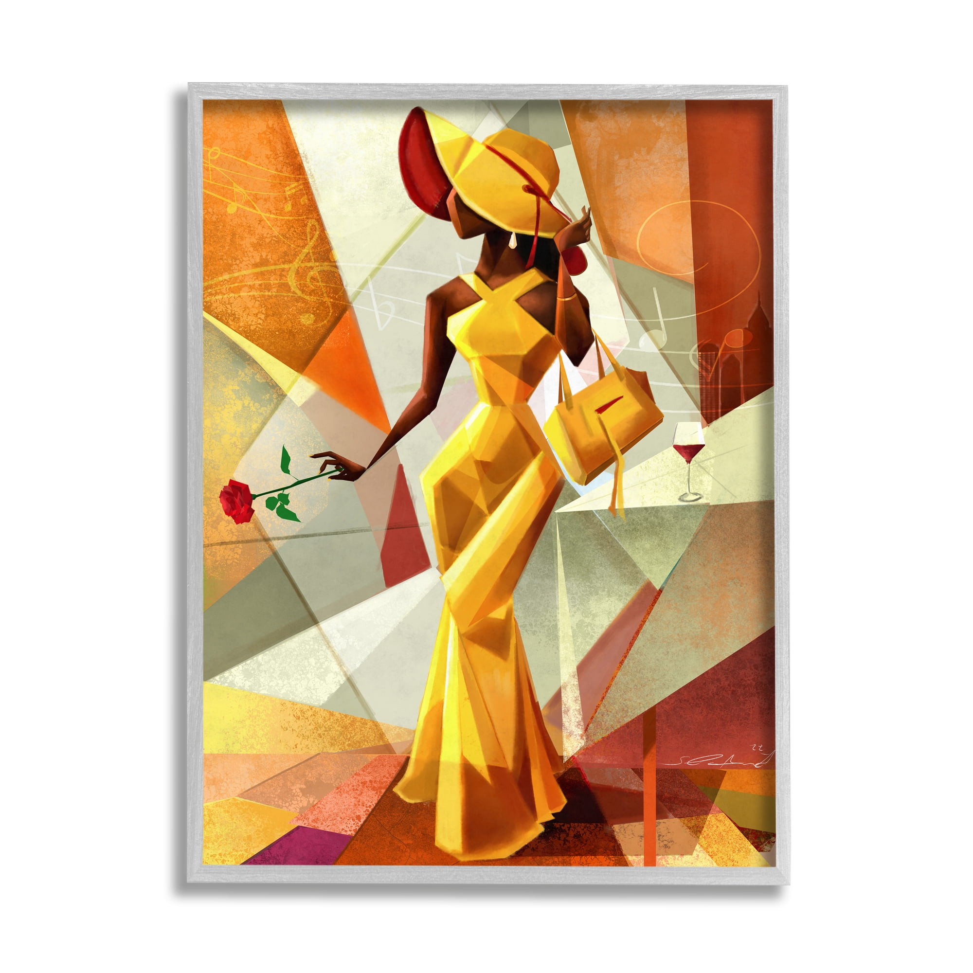 Stupell Industries Modern Cubist Fashion Girl Abstract Painting Gray Framed Art Print Wall Art, 24 x 30