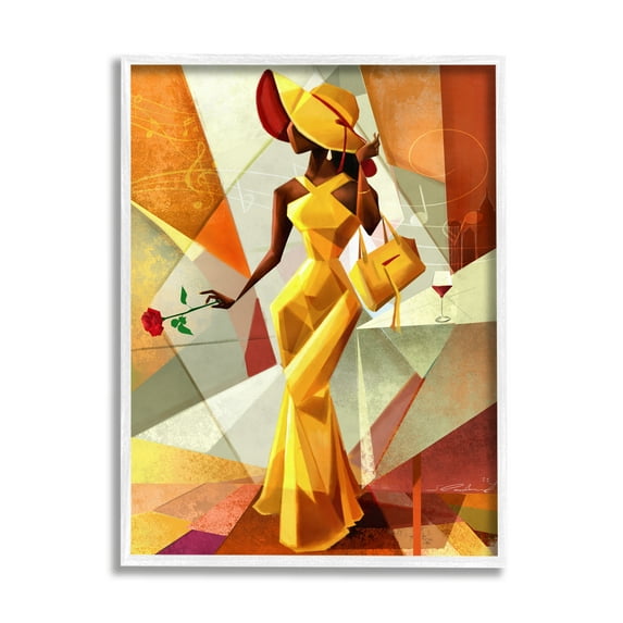 Stupell Industries Modern Cubist Fashion Girl Abstract Painting White Framed Art Print Wall Art, 11 x 14